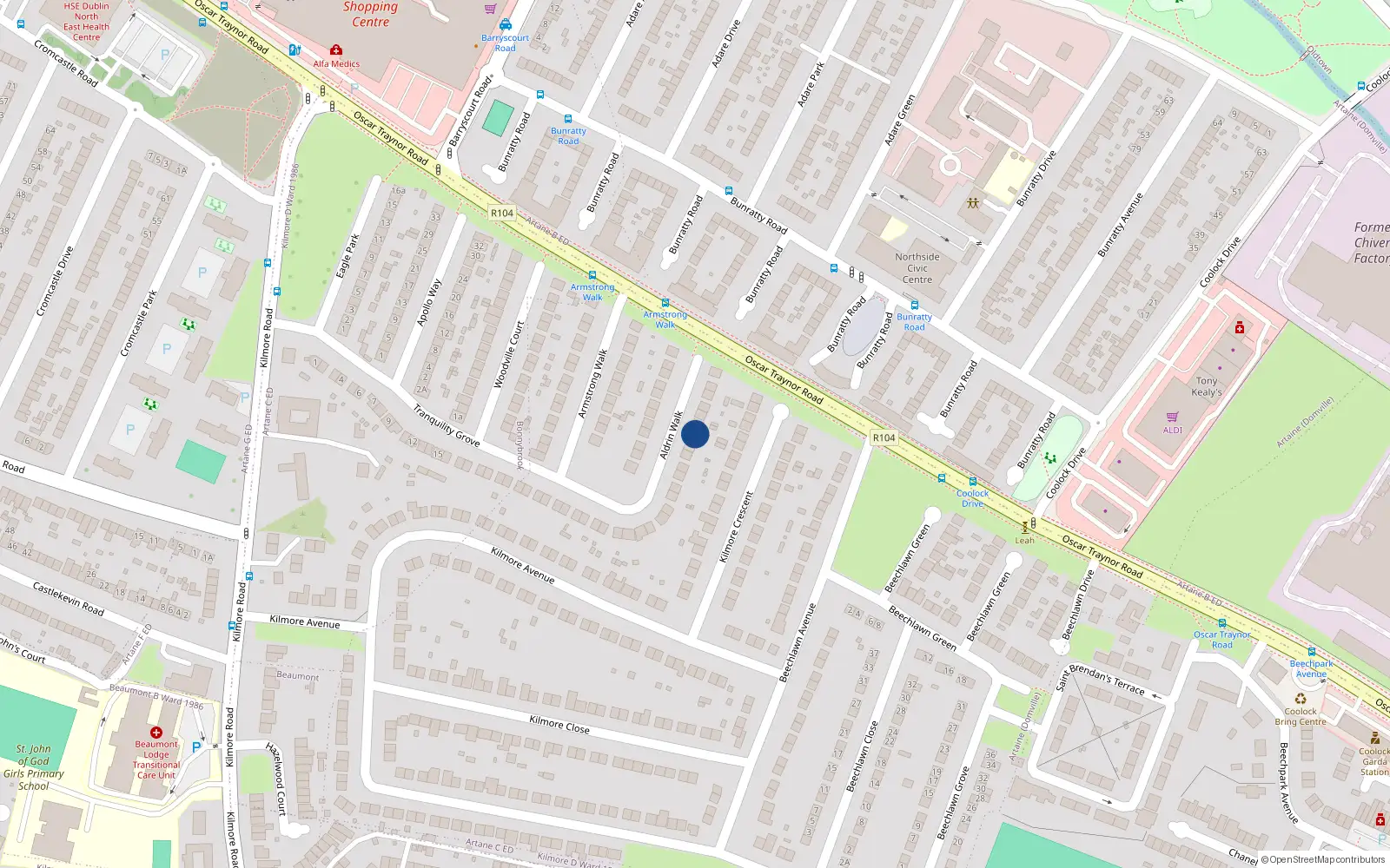 Overhead map showing the location of 22 Aldrin Walk, Dublin 5