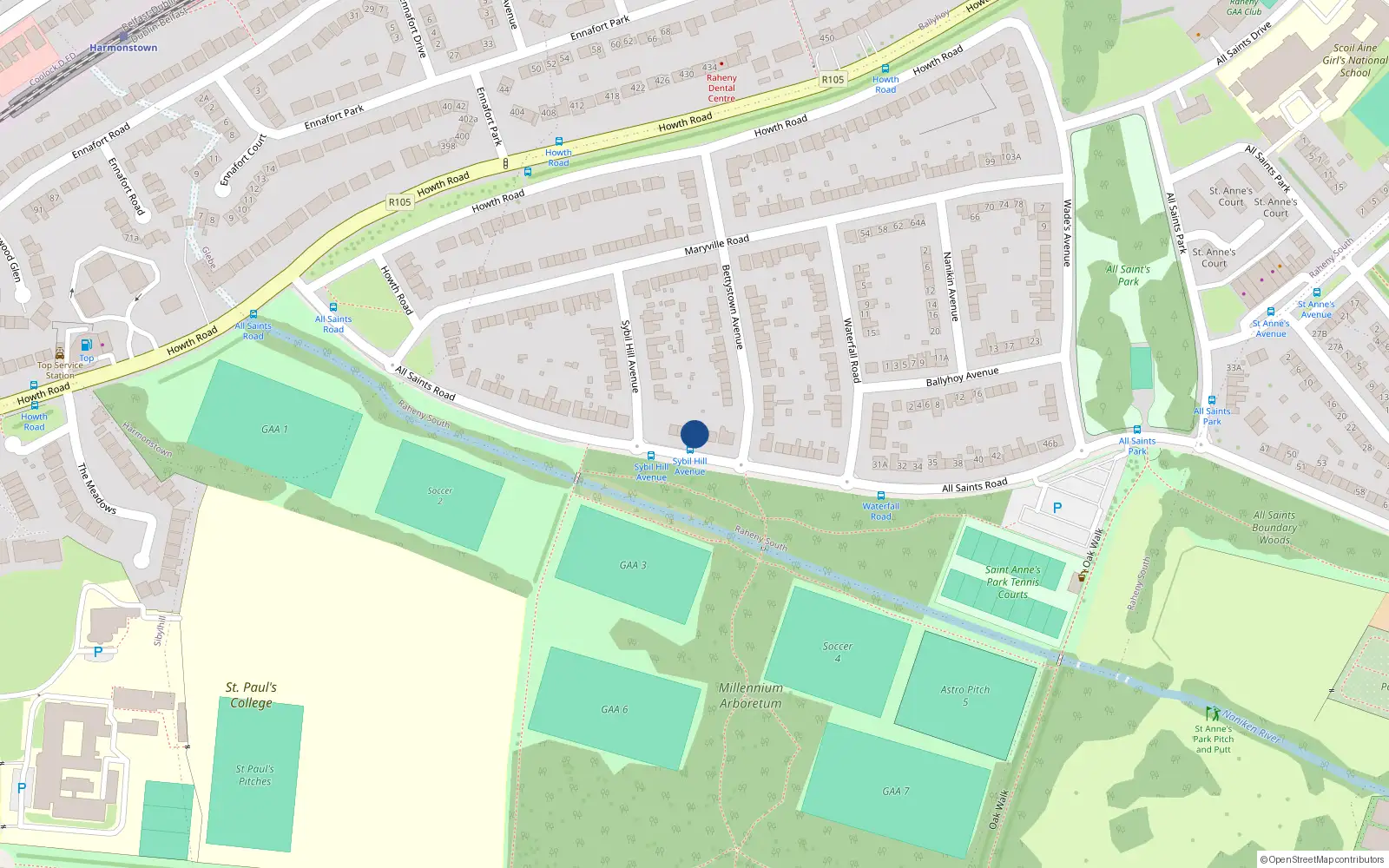 Overhead map showing the location of 22 All Saints Road, Dublin 5