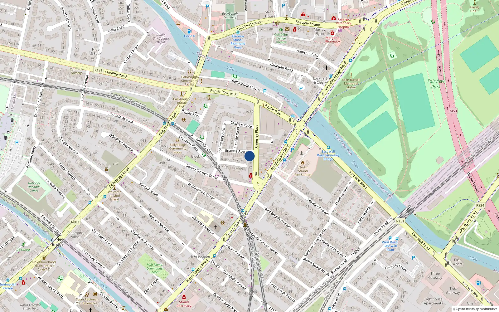 Overhead map showing the location of 22 Annesley Place, Dublin 3