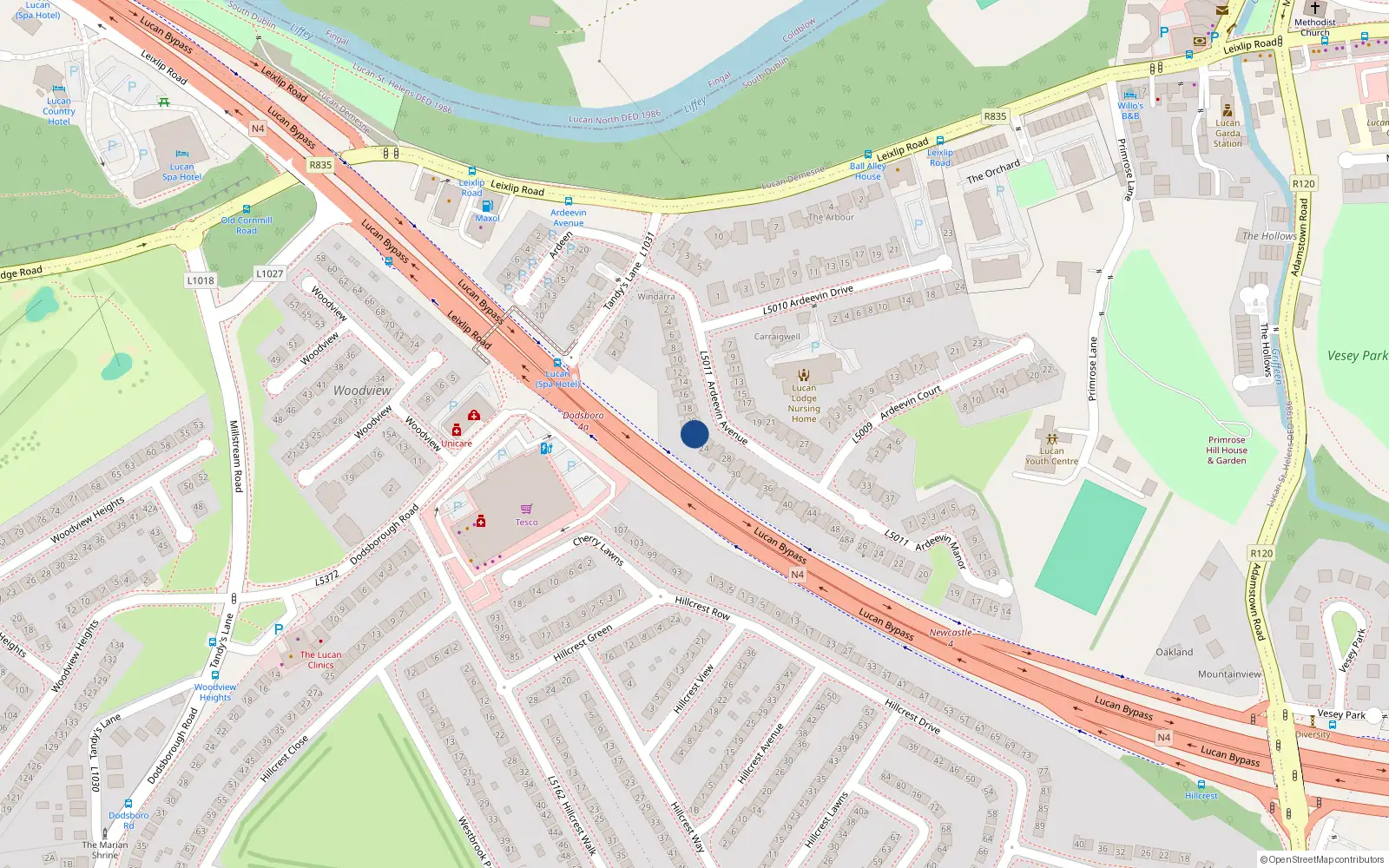 Overhead map showing the location of 22 Ardeevin Avenue, Lucan