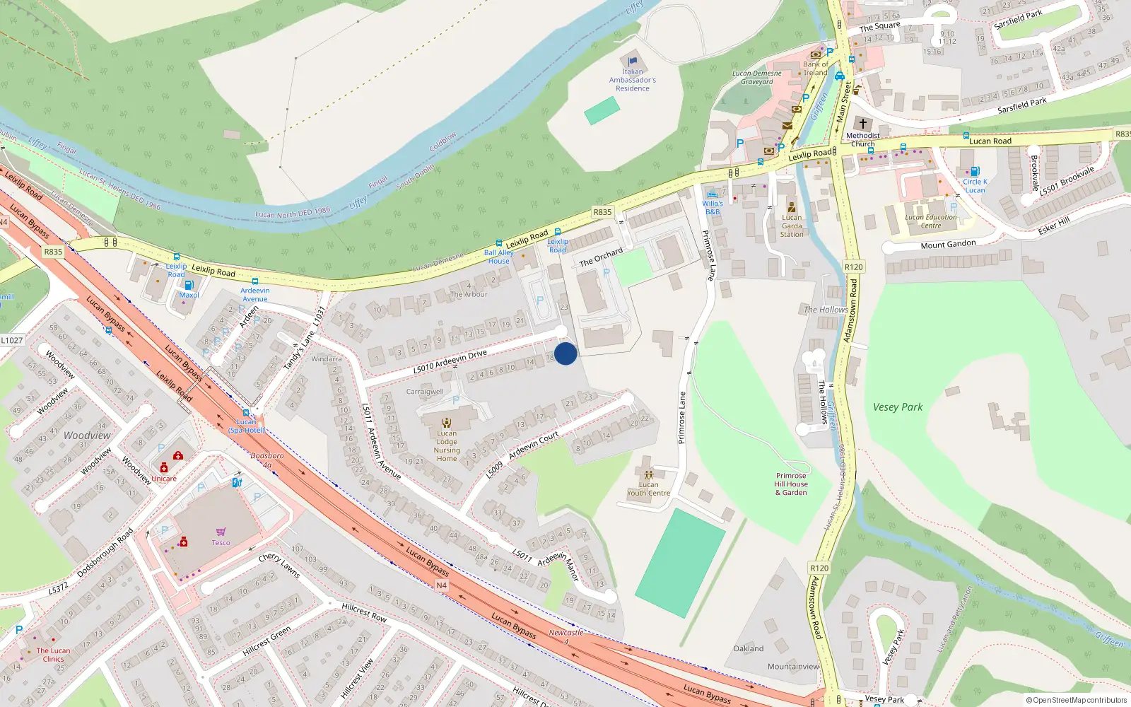Overhead map showing the location of 22 Ardeevin Drive, Lucan, Co Dublin