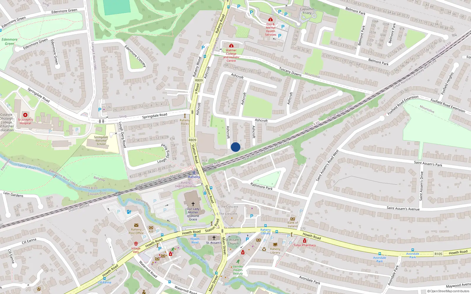 Overhead map showing the location of 22 Ashcroft, Dublin 5