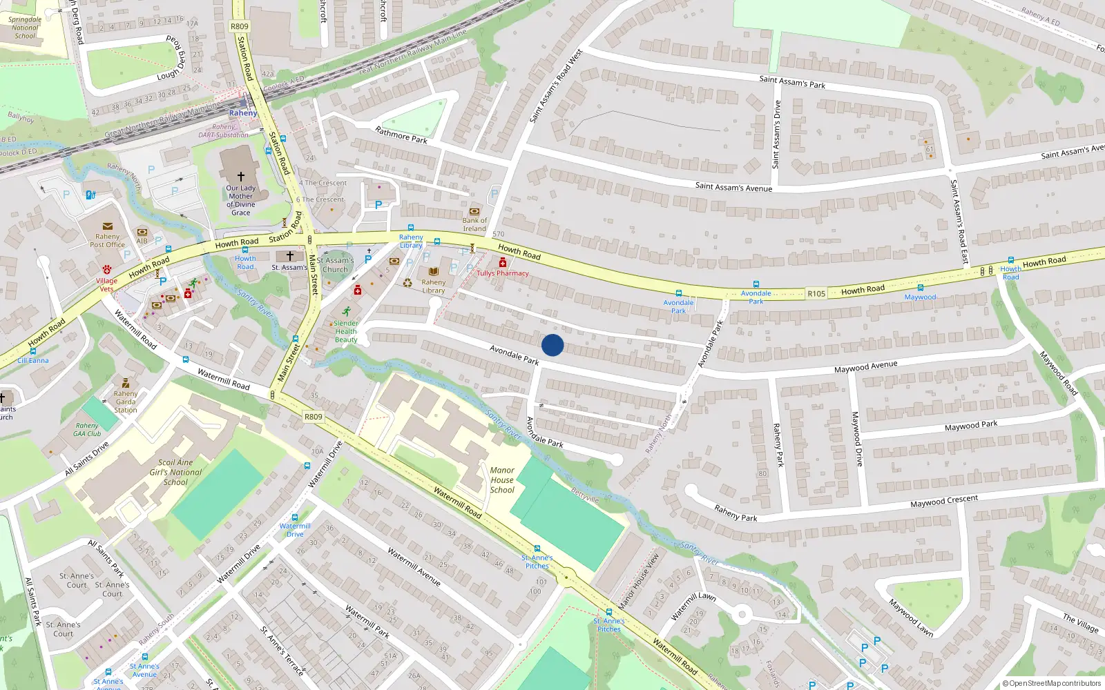 Overhead map showing the location of 22 Avondale Park, Dublin 5