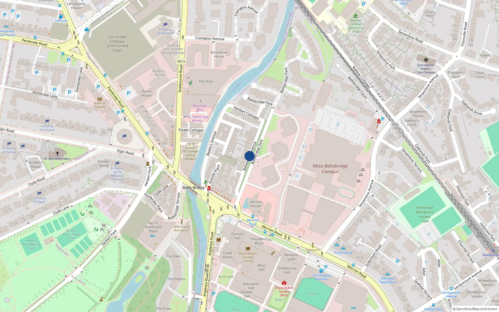 Overhead map showing the location of 22 Ballsbridge Avenue, Ballsbridge