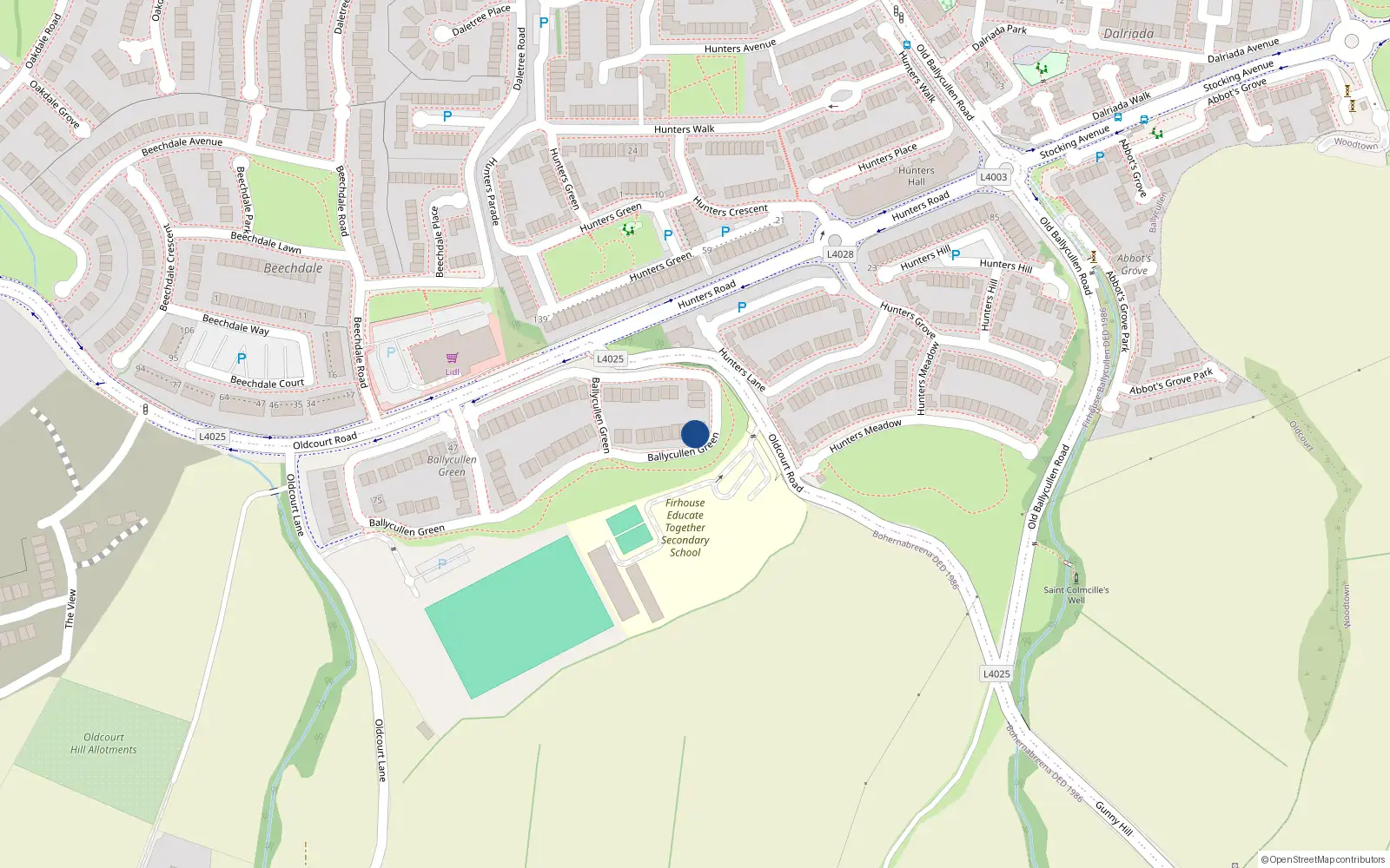 Overhead map showing the location of 22 Ballycullen Green, Dublin 24