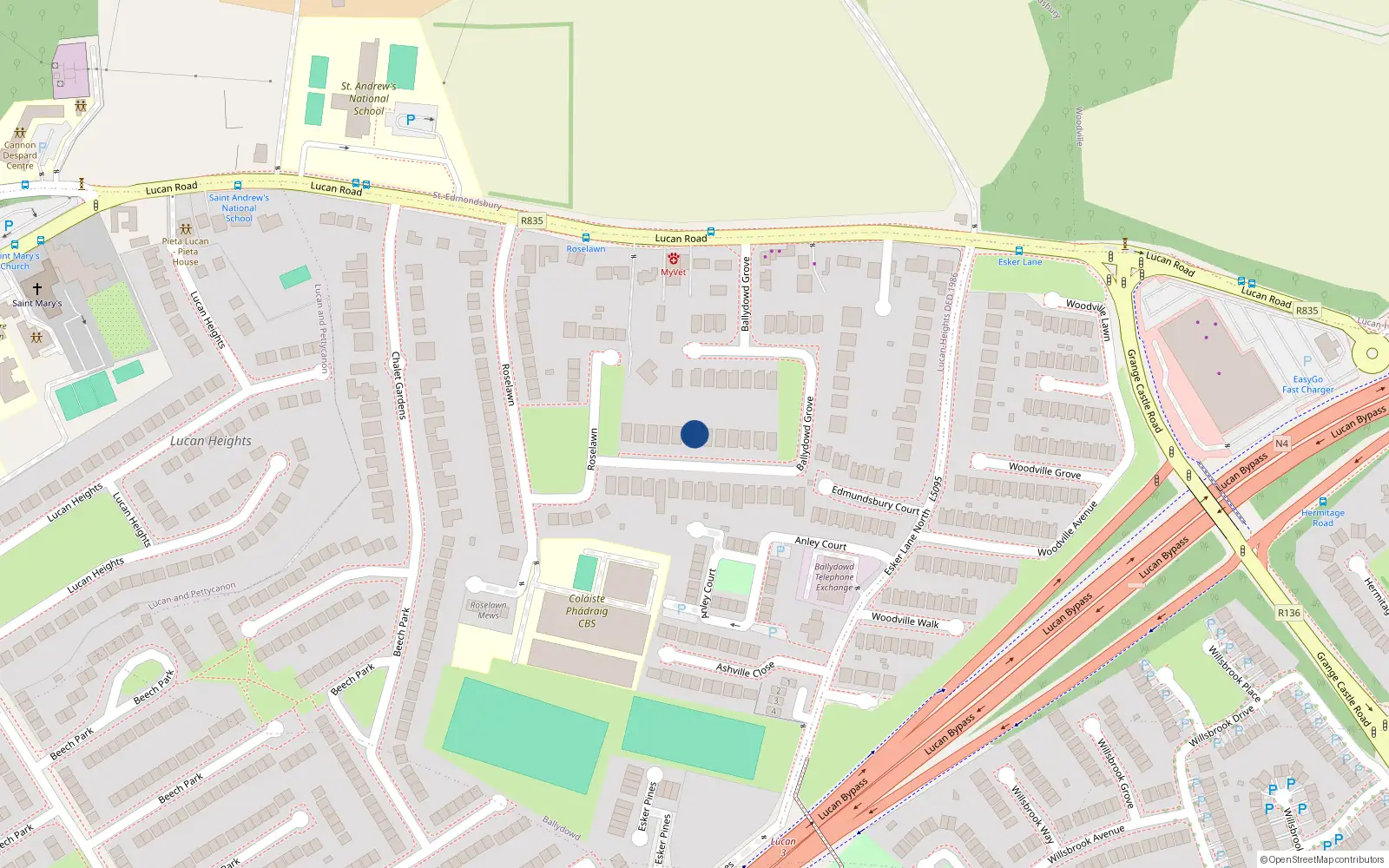 Overhead map showing the location of 22 Ballydowd Grove, Lucan