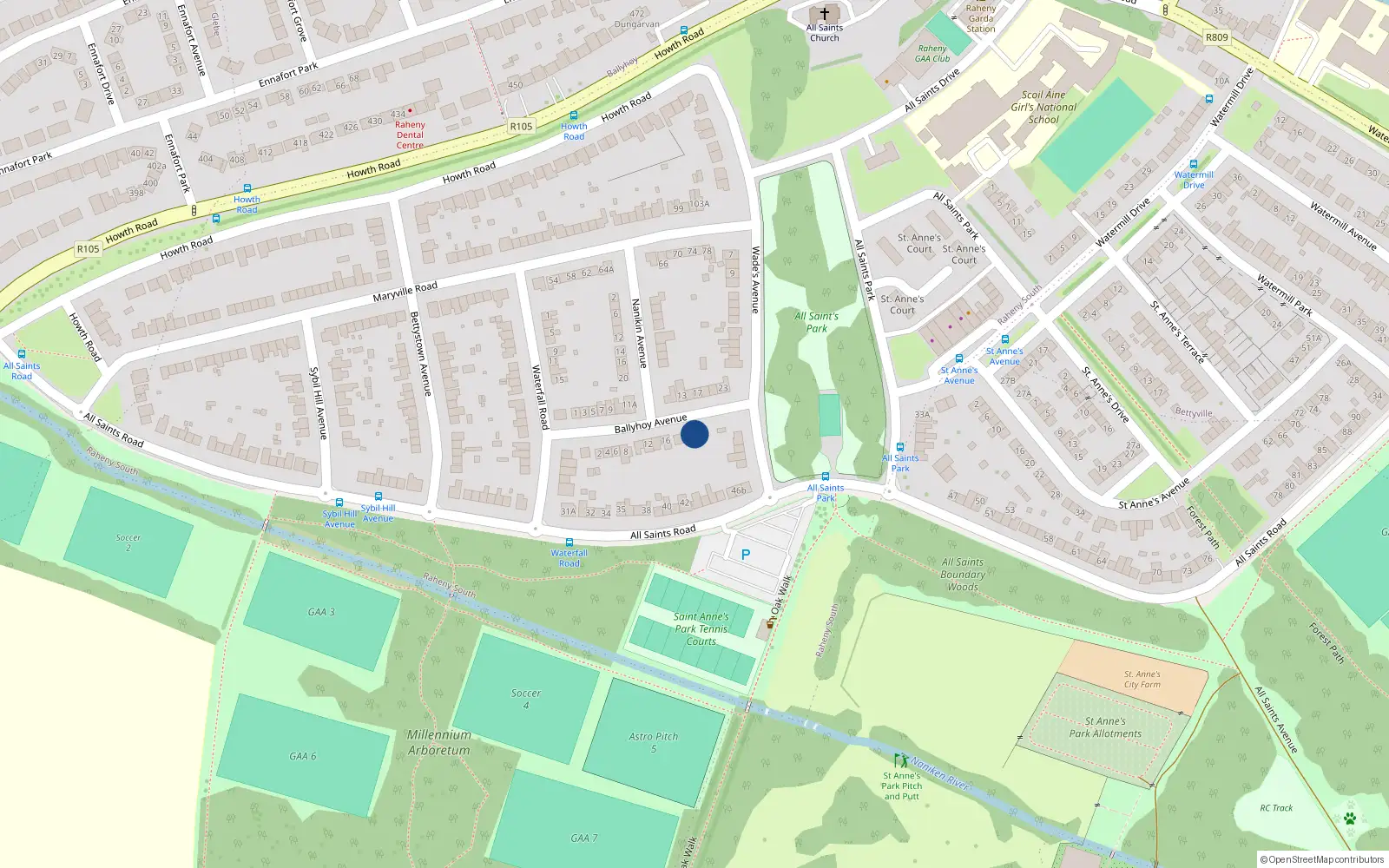 Overhead map showing the location of 22 Ballyhoy Avenue, Dublin 5