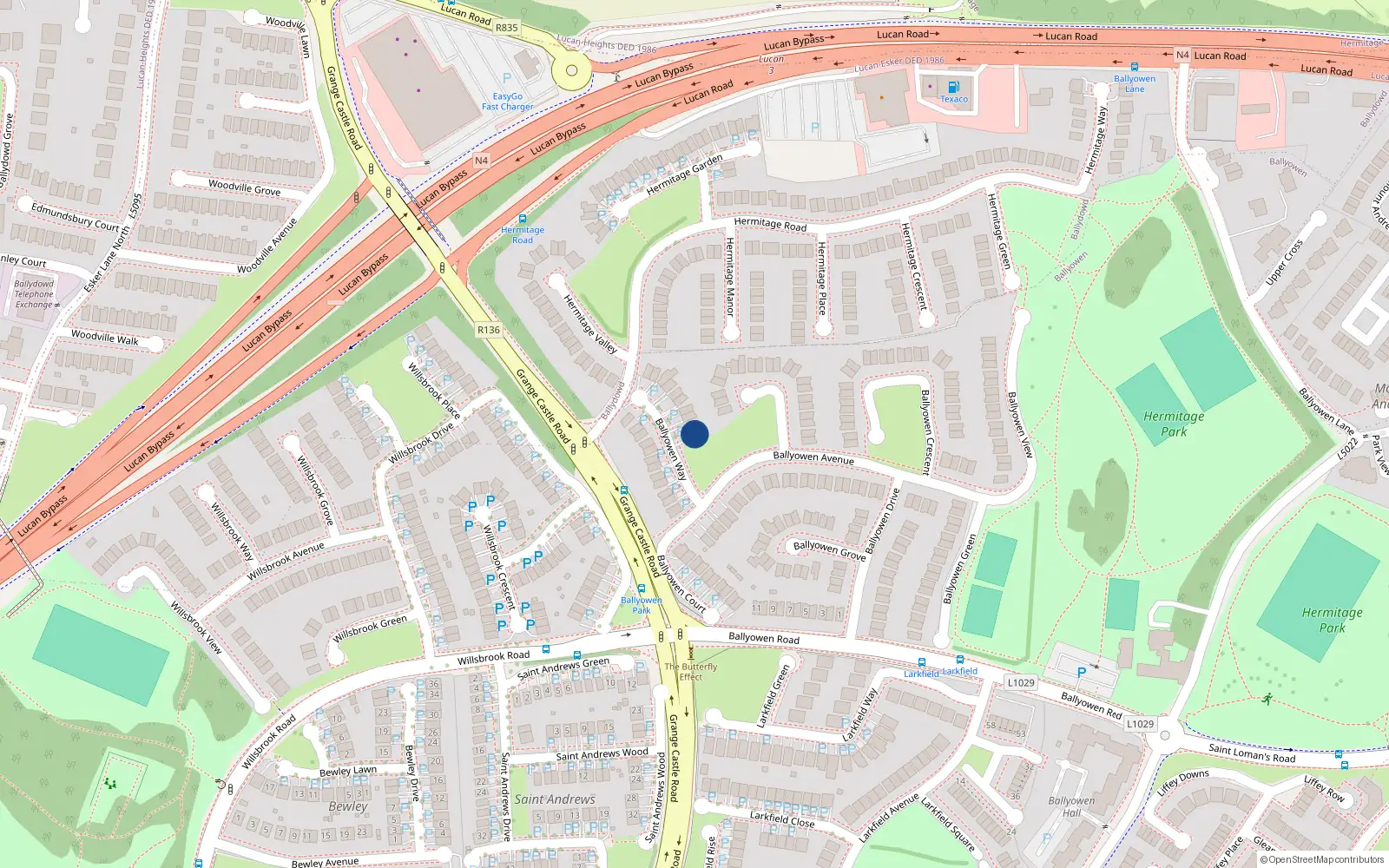Overhead map showing the location of 22 Ballyowen Way, Lucan