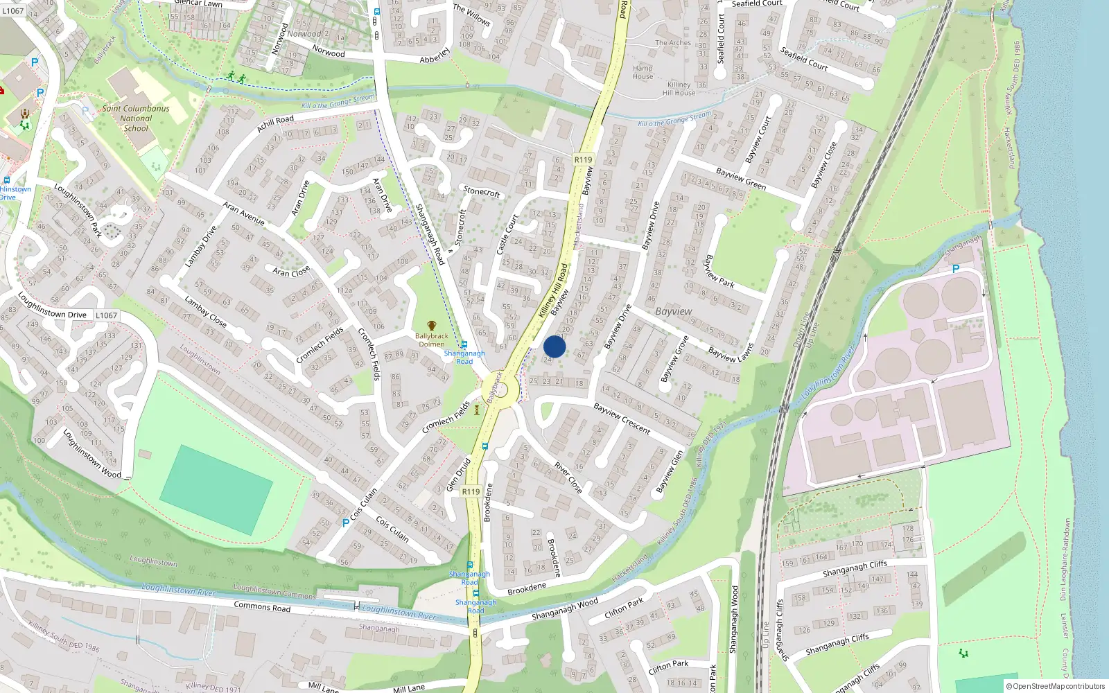 Overhead map showing the location of 22 Bayview Bungalows, Killiney Hill Road, Killiney