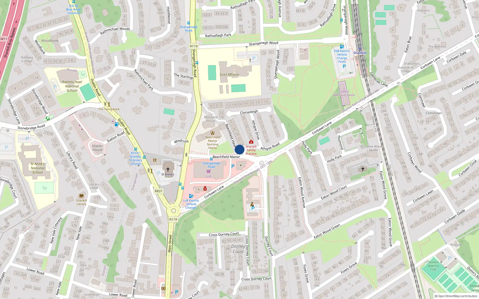 Overhead map showing the location of 22 Beechfield Haven, Dublin