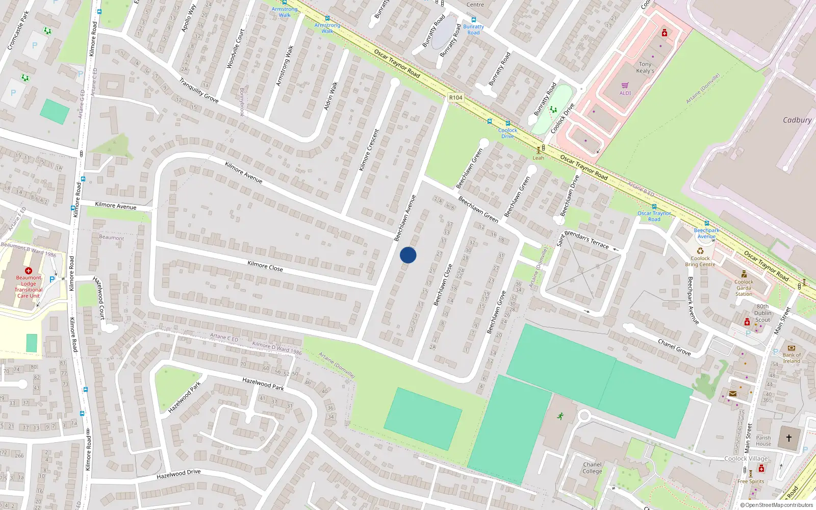 Overhead map showing the location of 22 Beechlawn Avenue, Dublin 5