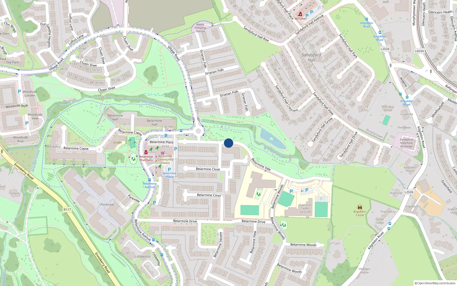 Overhead map showing the location of 22 Belarmine Vale, Dublin