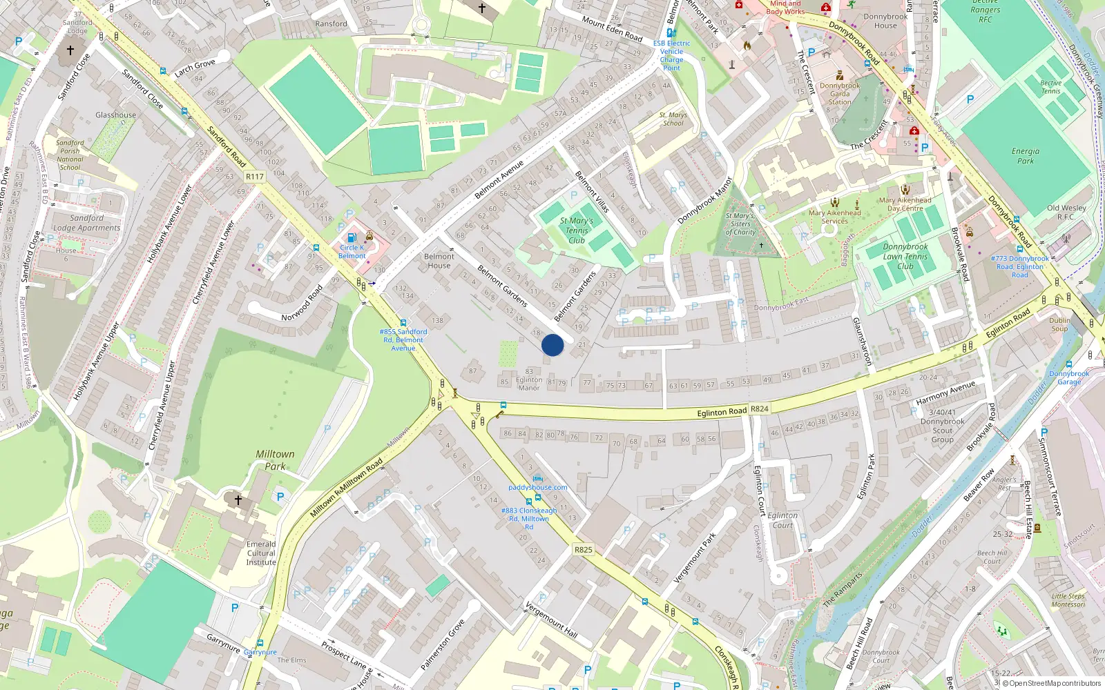 Overhead map showing the location of 22 Belmont Gardens, Donnybrook