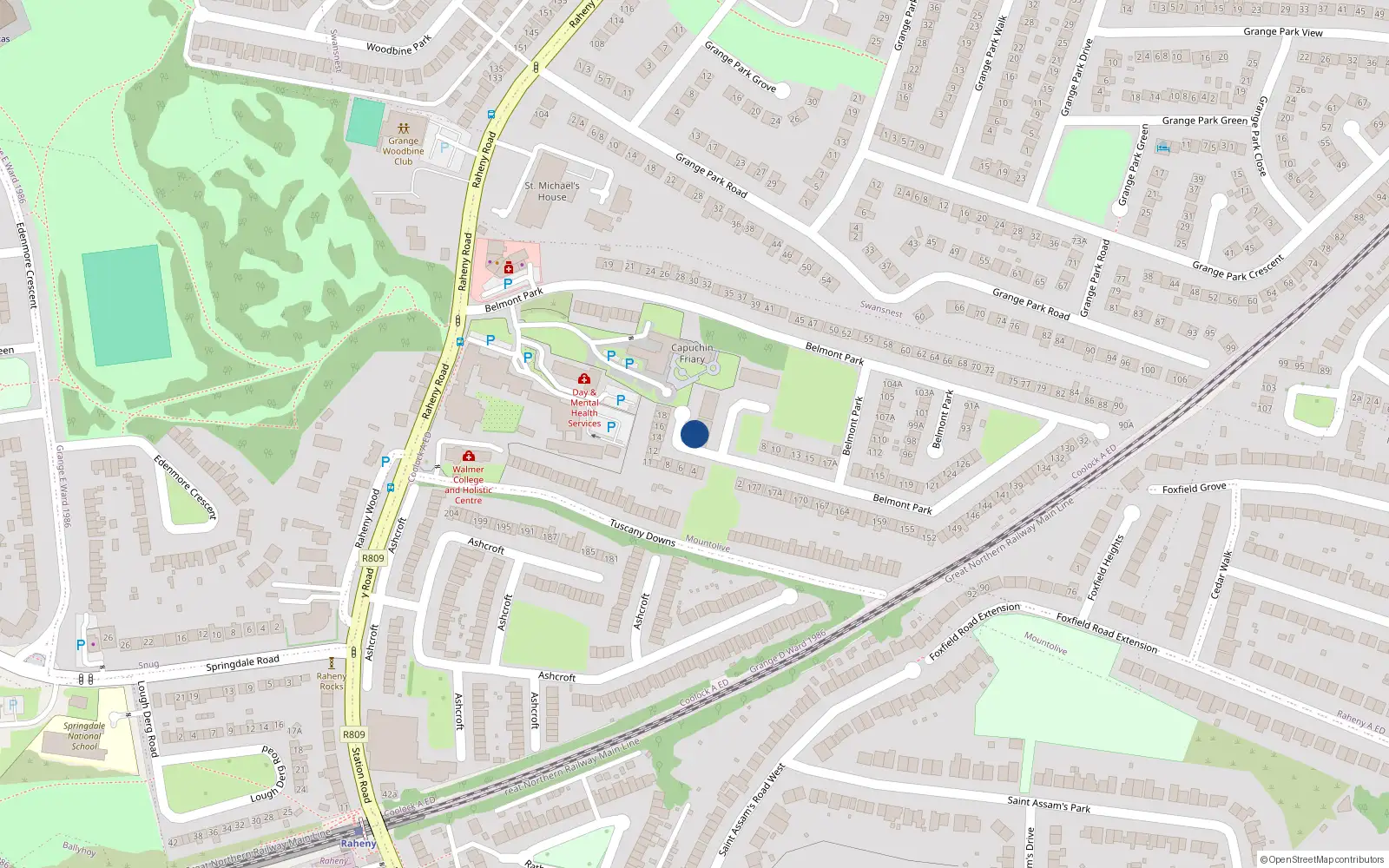 Overhead map showing the location of 22 Belmont Square, Dublin