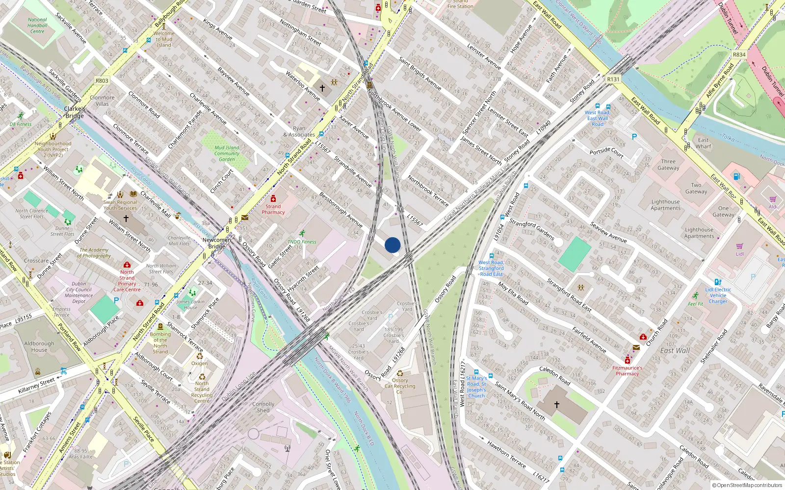 Overhead map showing the location of 22 Bessborough Avenue, North Strand, Dublin 3