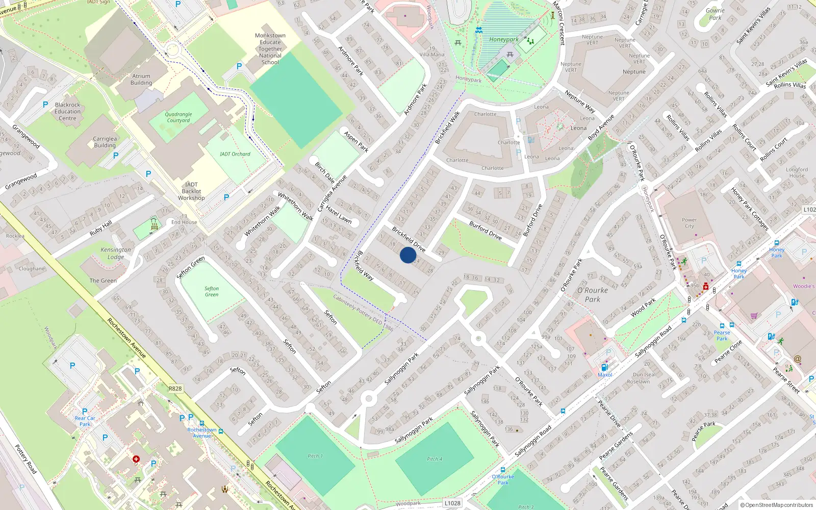 Overhead map showing the location of 22 Brickfield Drive, Honeypark, Dun Laoghaire