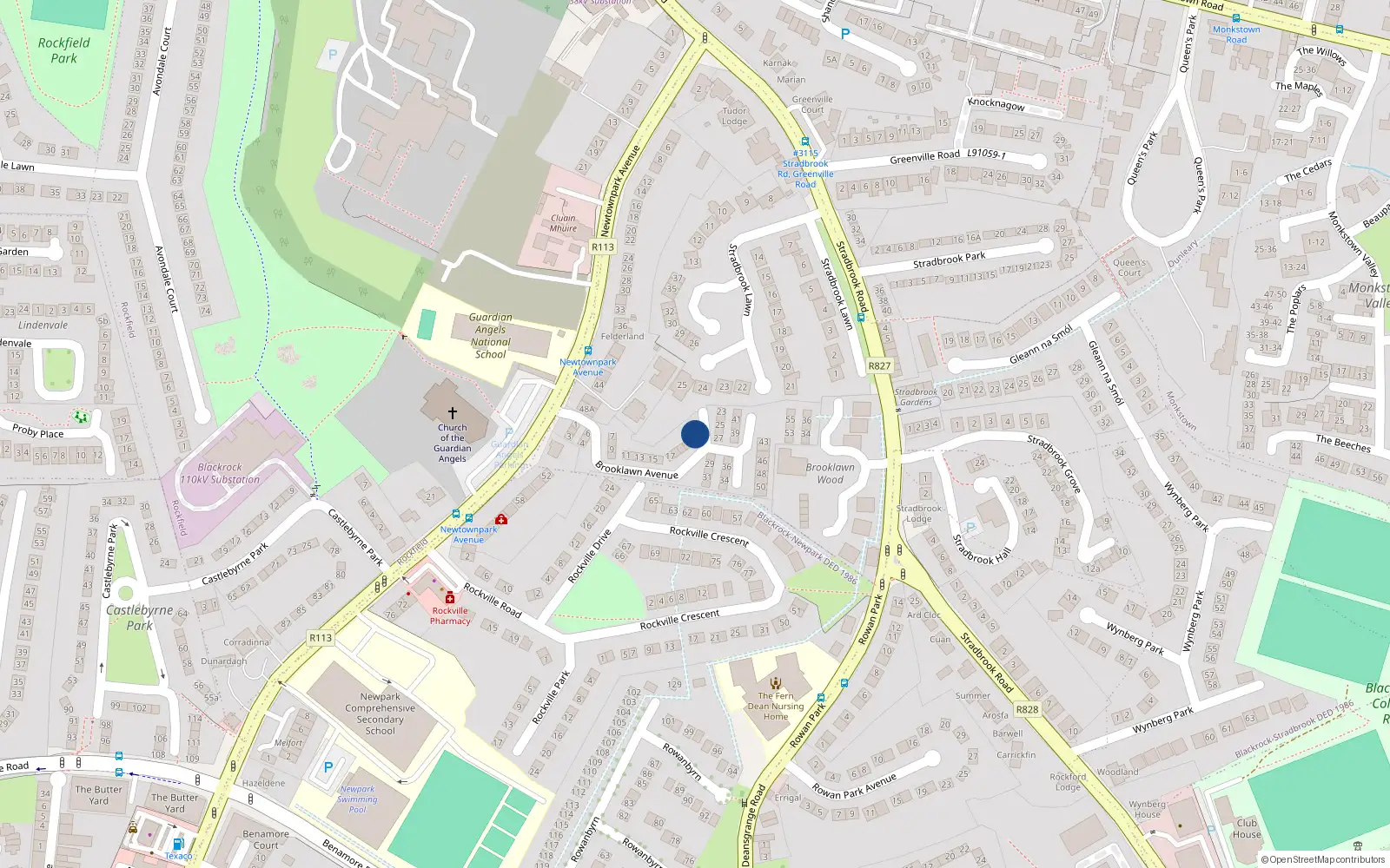 Overhead map showing the location of 22 Brooklawn Avenue, Blackrock