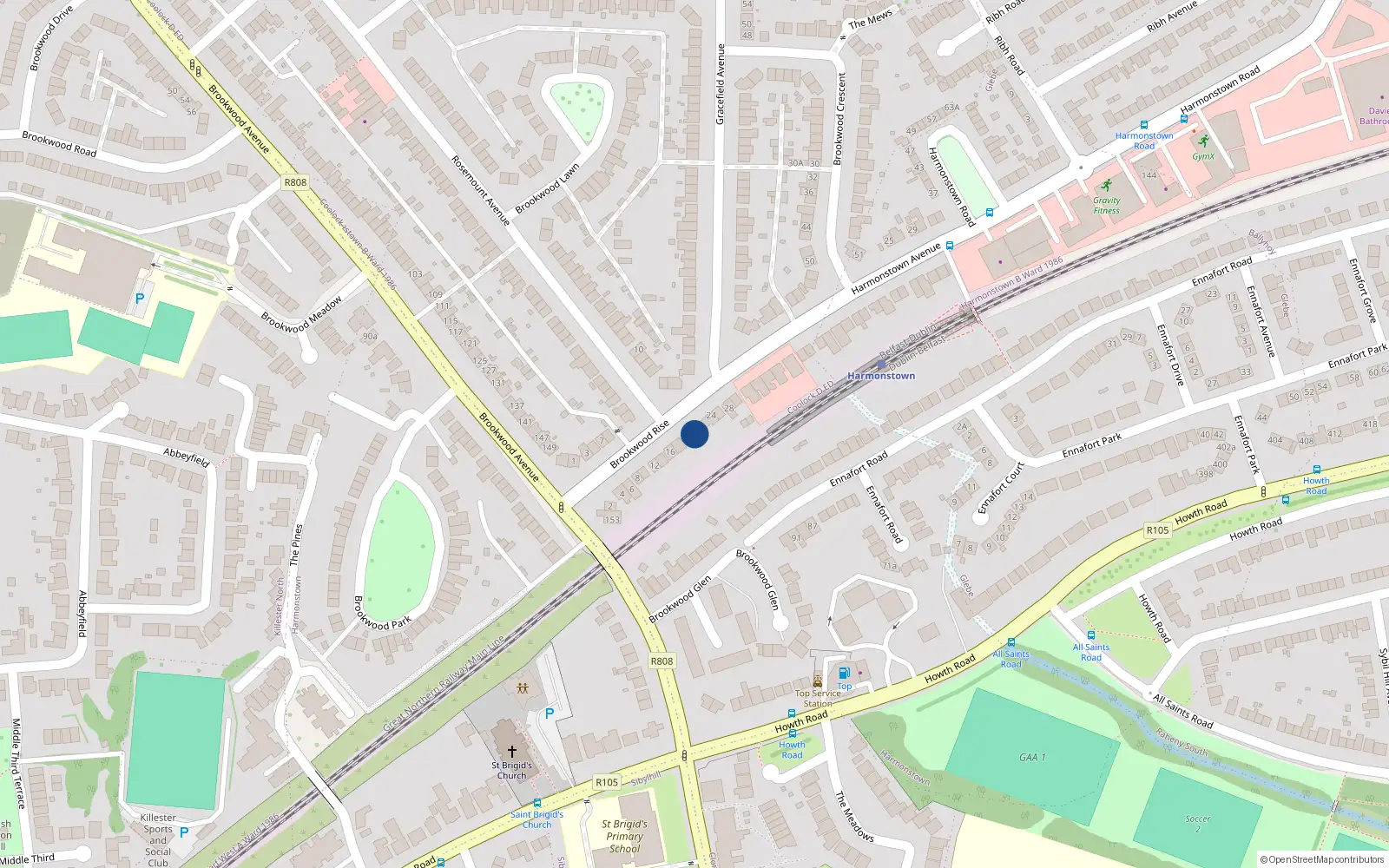 Overhead map showing the location of 22 Brookwood Rise, Dublin 5
