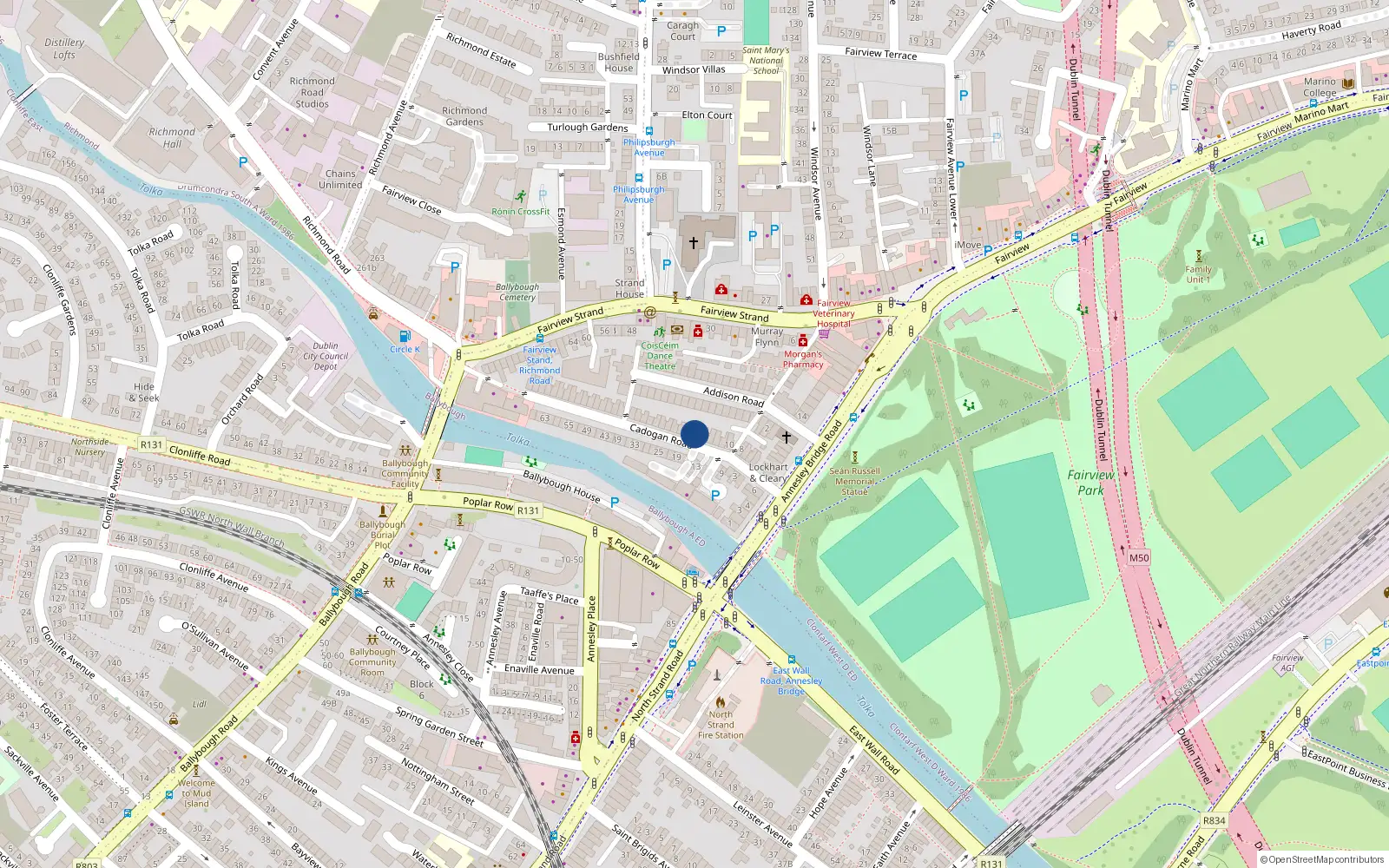 Overhead map showing the location of 22 Cadogan Road, Dublin 3