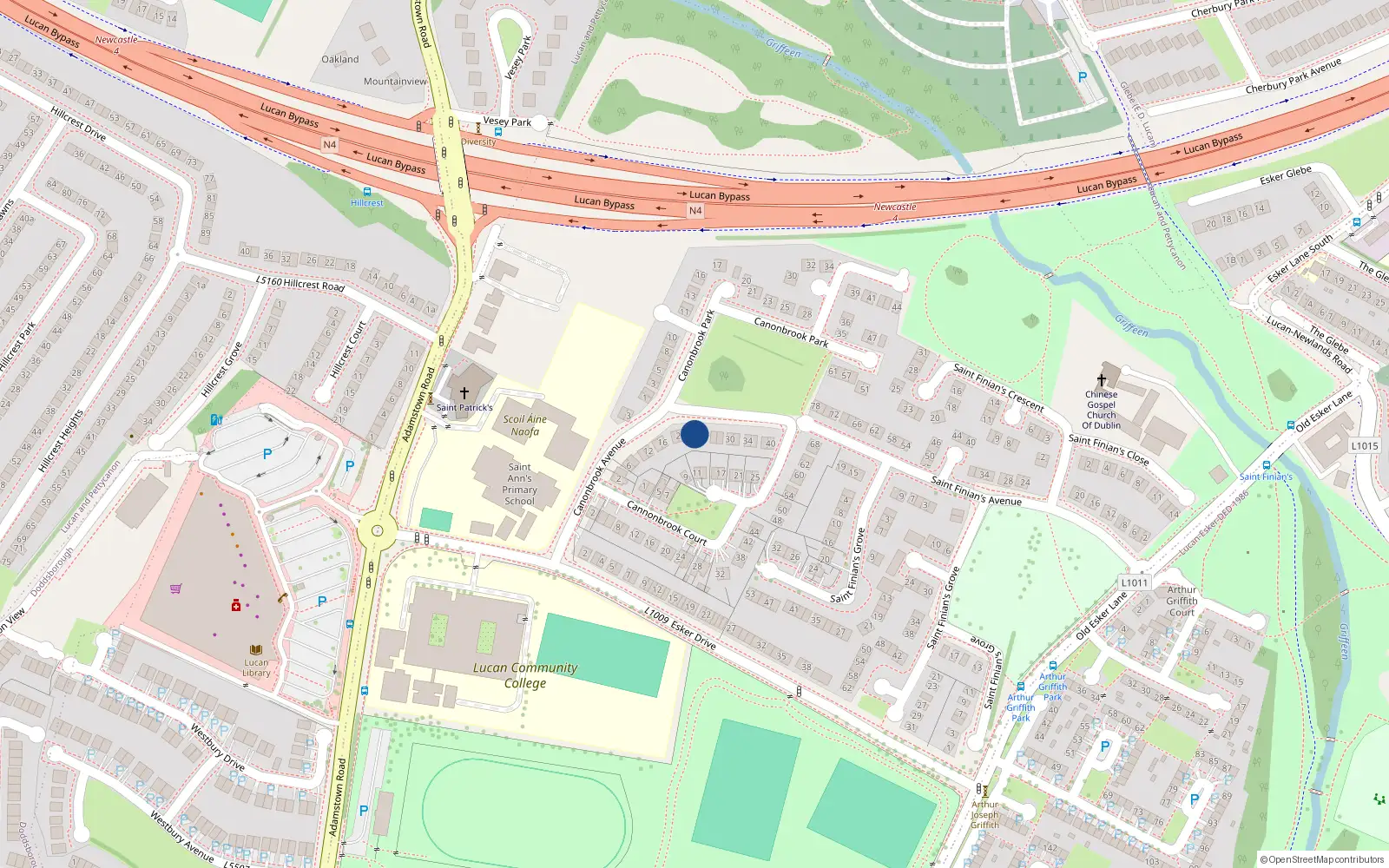 Overhead map showing the location of 22 Cannonbrook Avenue, Lucan, Dublin