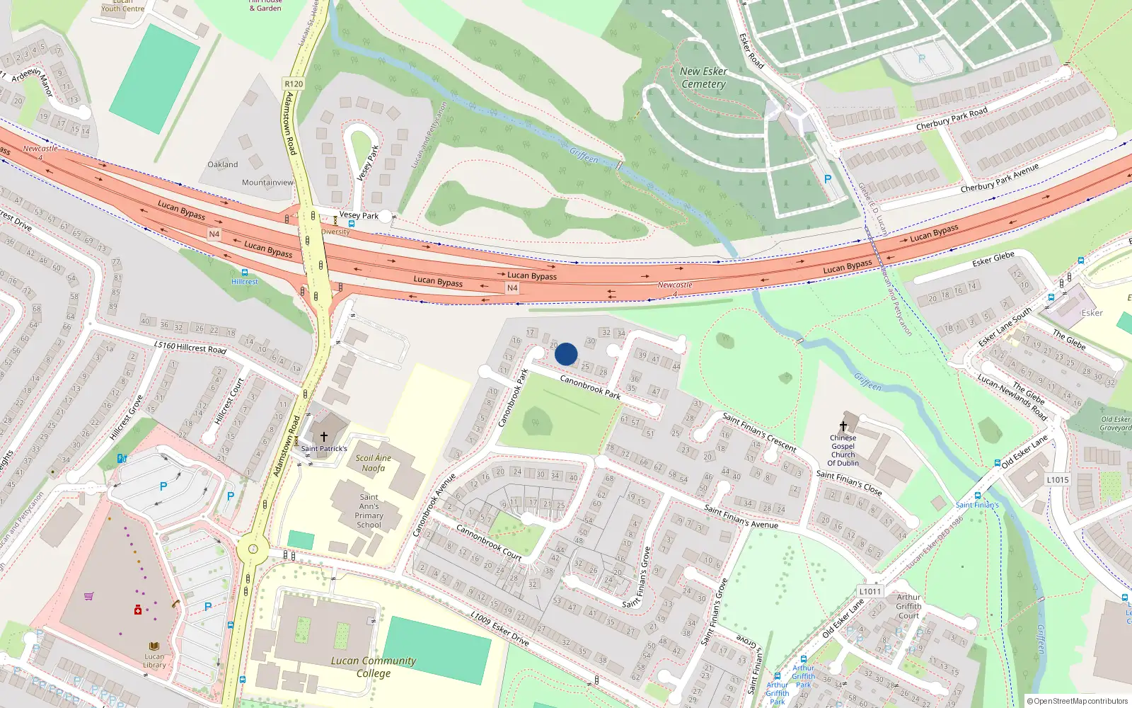 Overhead map showing the location of 22 Canonbrook Park, Lucan