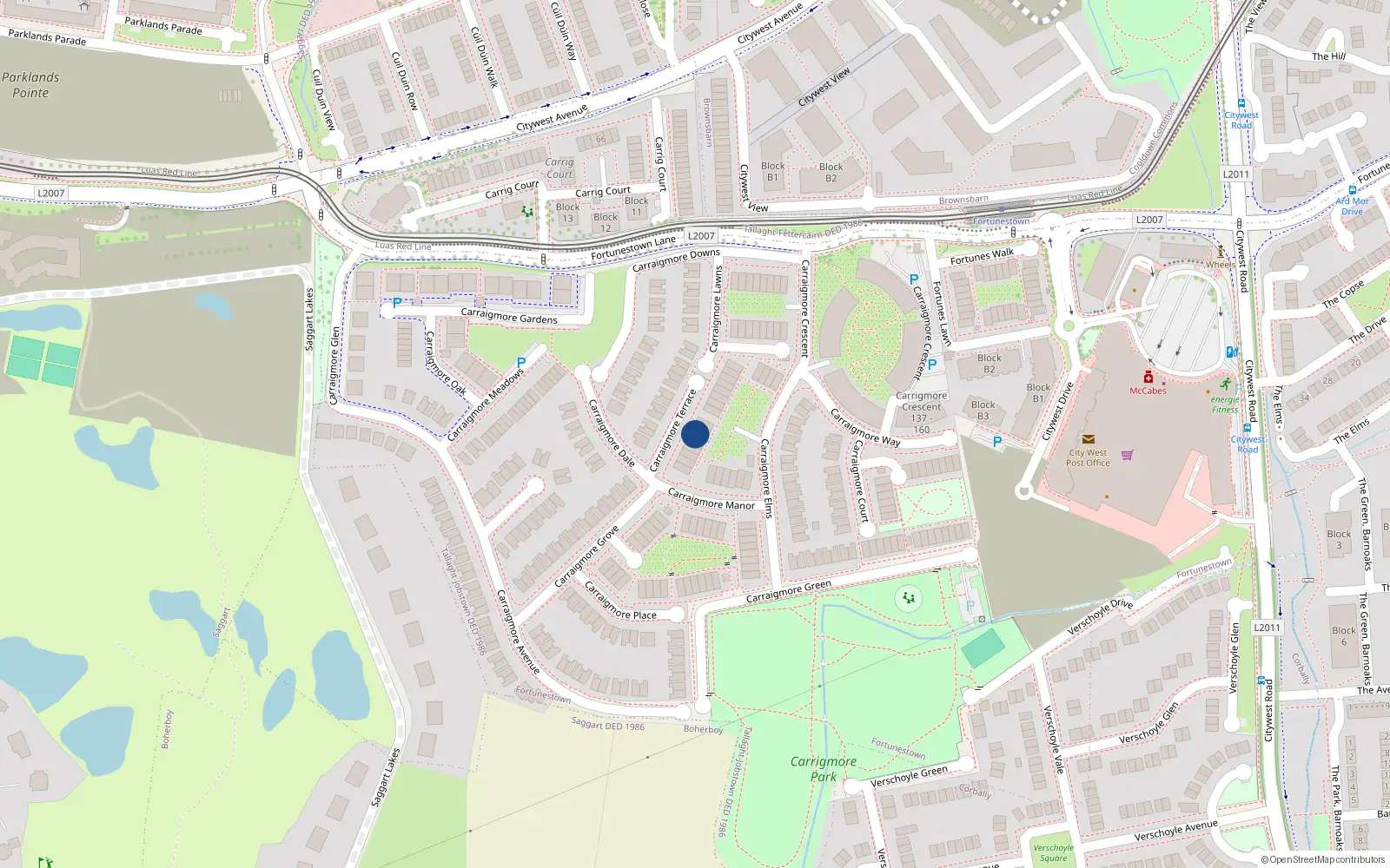 Overhead map showing the location of 22 Carrigmore Terrace, Dublin