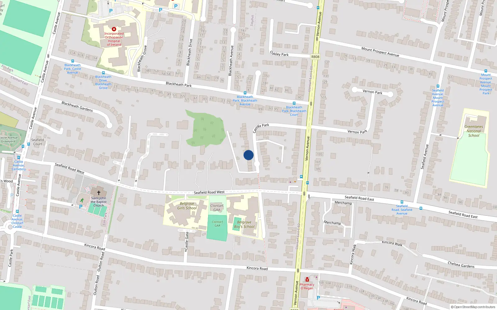 Overhead map showing the location of 22 Castilla Park, Dublin 3