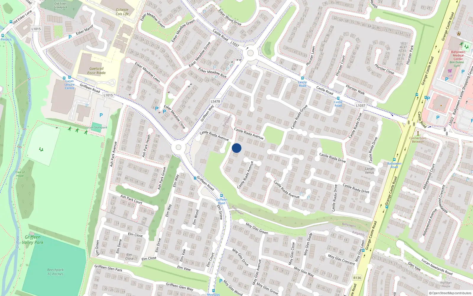 Overhead map showing the location of 22 Castle Riada Avenue, Lucan
