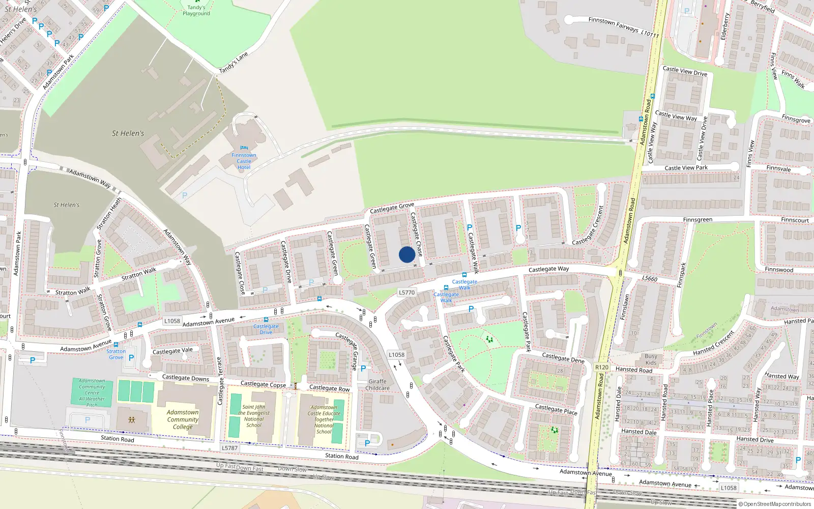 Overhead map showing the location of 22 Castlegate Chase, Lucan
