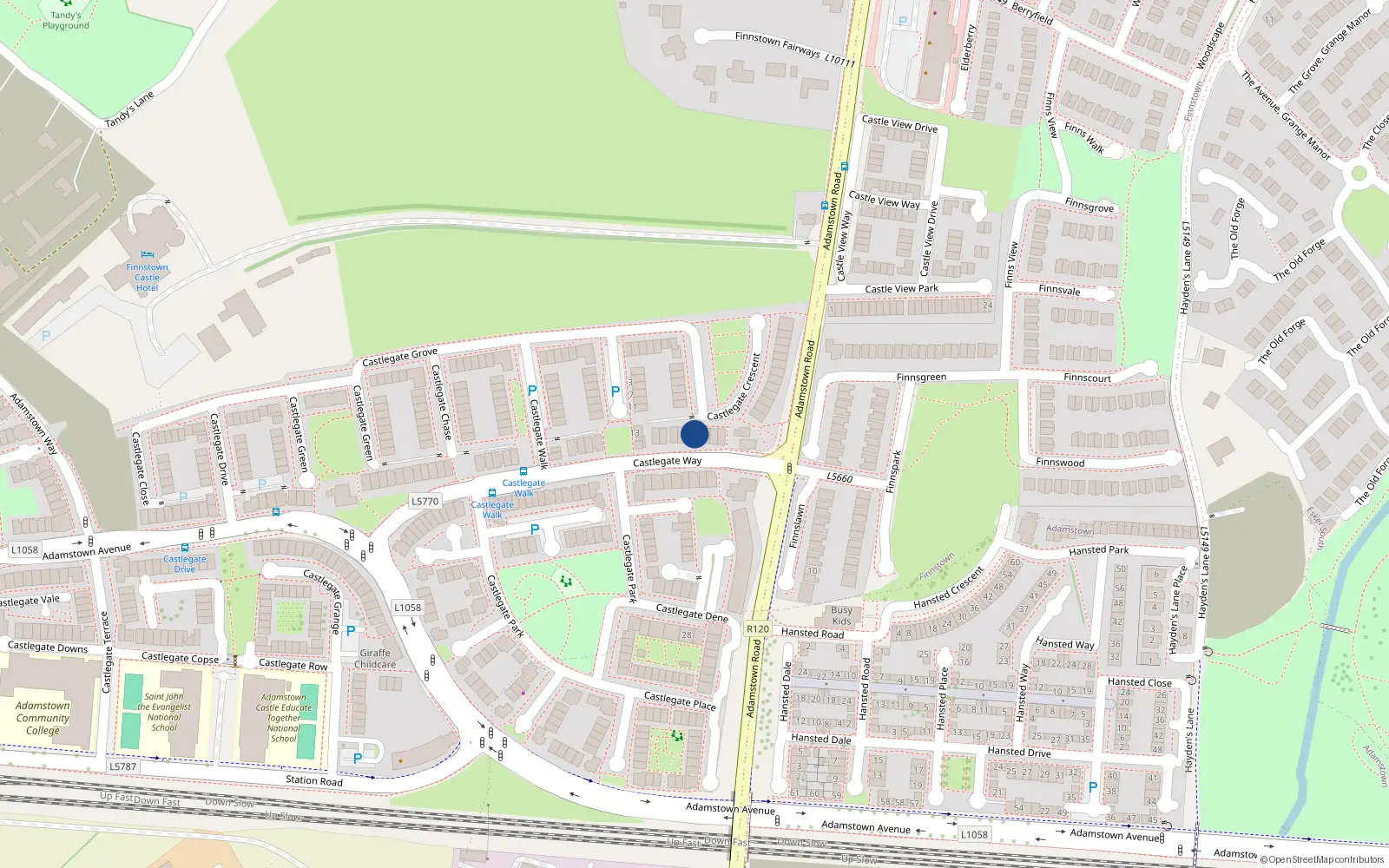 Overhead map showing the location of 22 Castlegate Crescent, Lucan