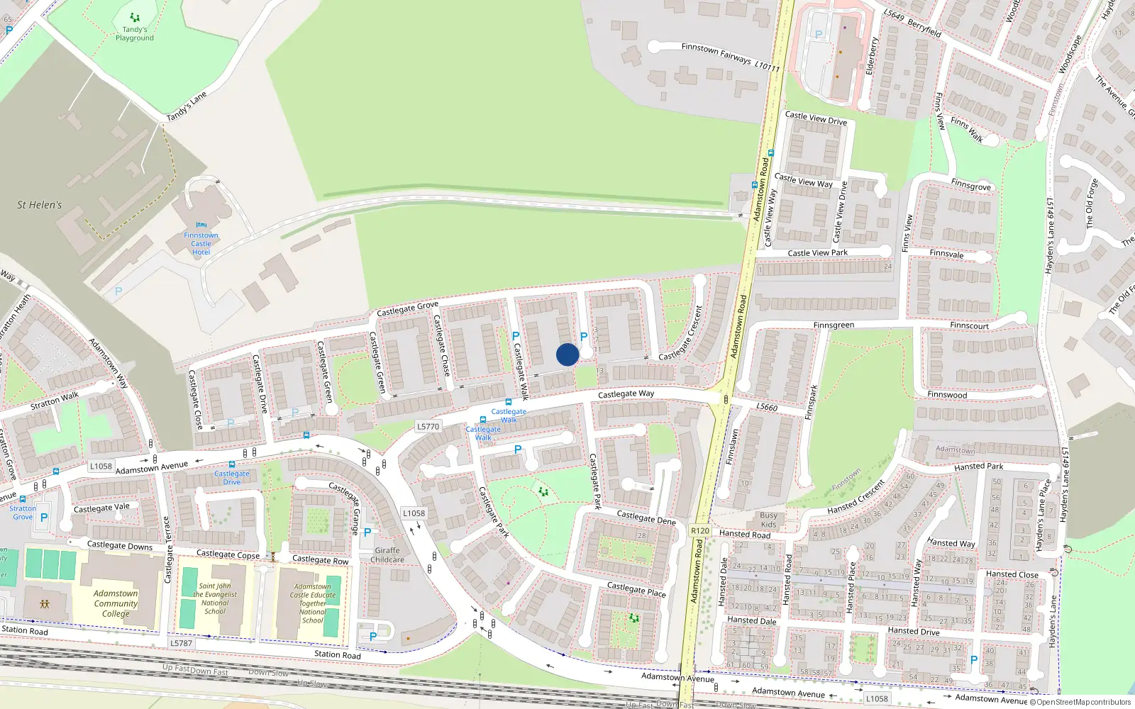 Overhead map showing the location of 22 Castlegate Elms, Lucan