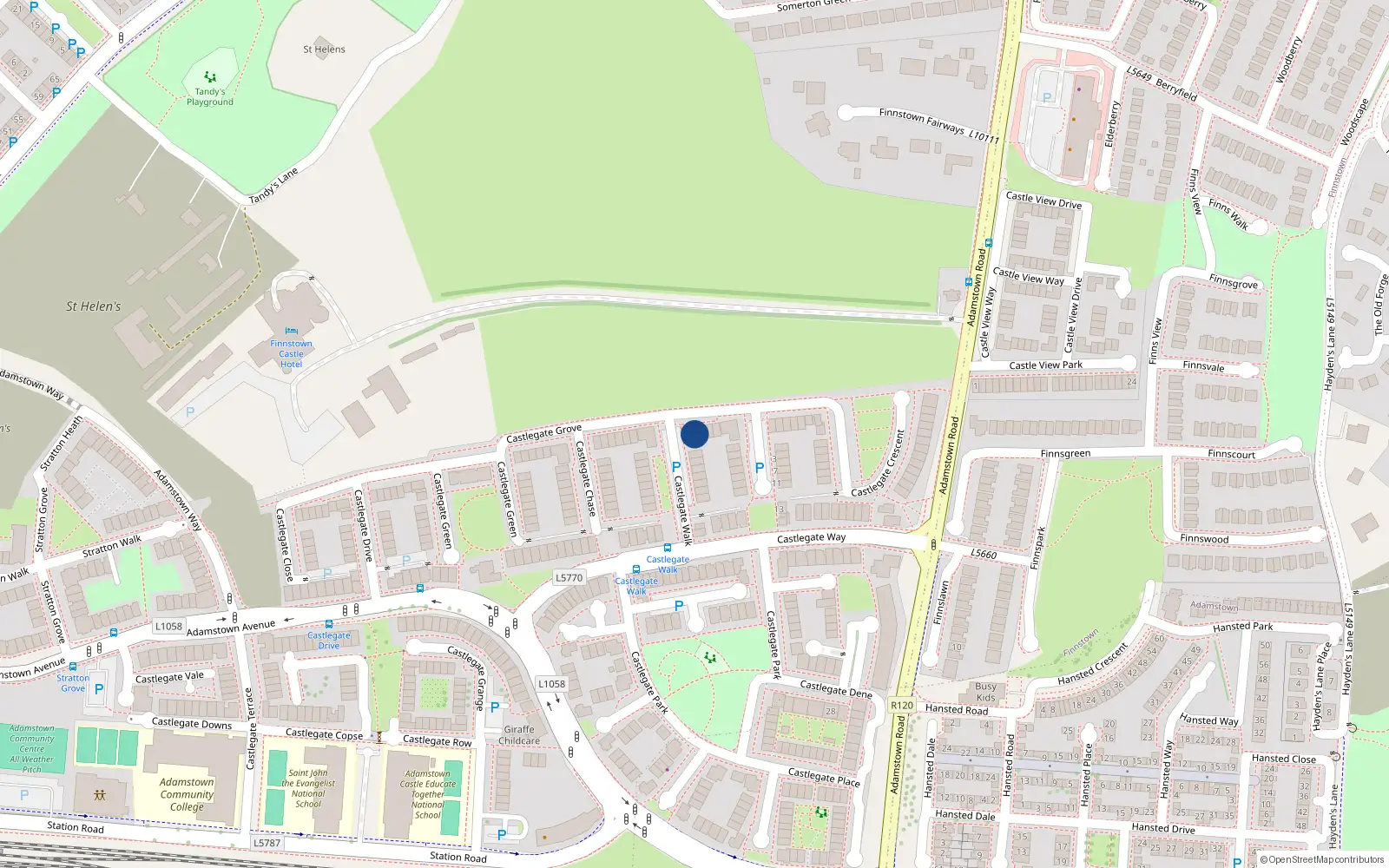 Overhead map showing the location of 22 Castlegate Grove, Lucan