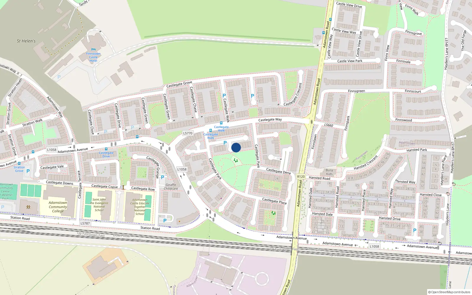 Overhead map showing the location of 22 Castlegate Park, Adamstown Castle, Adamstown