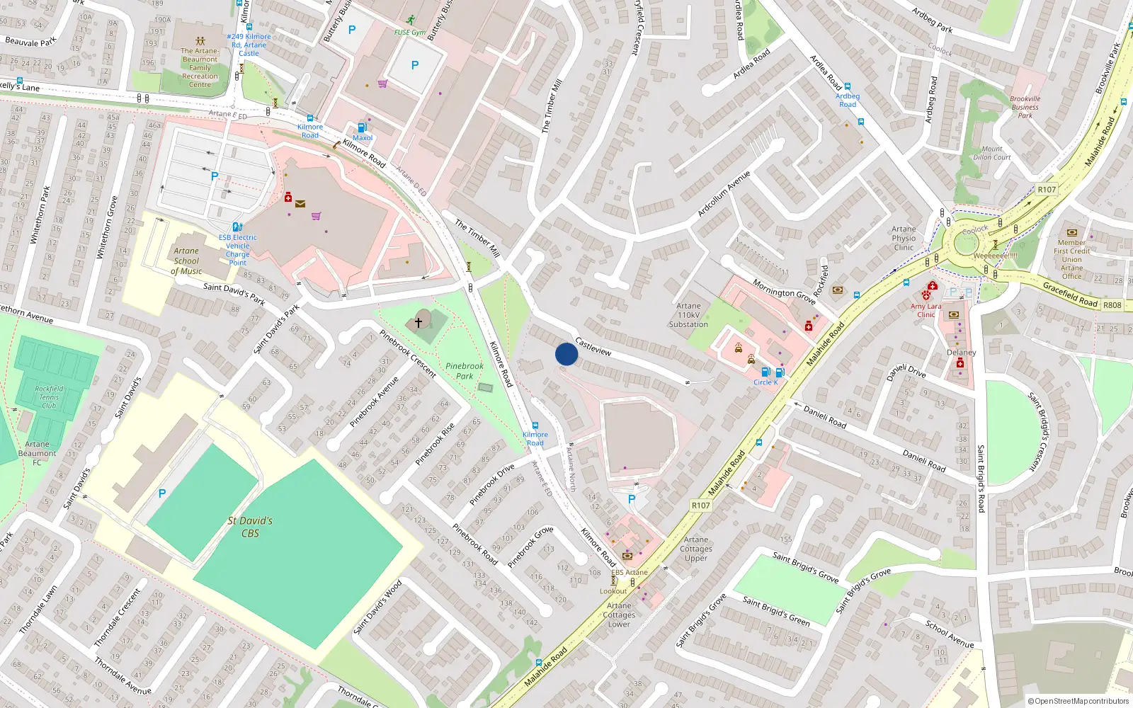 Overhead map showing the location of 22 Castleview, Dublin 5