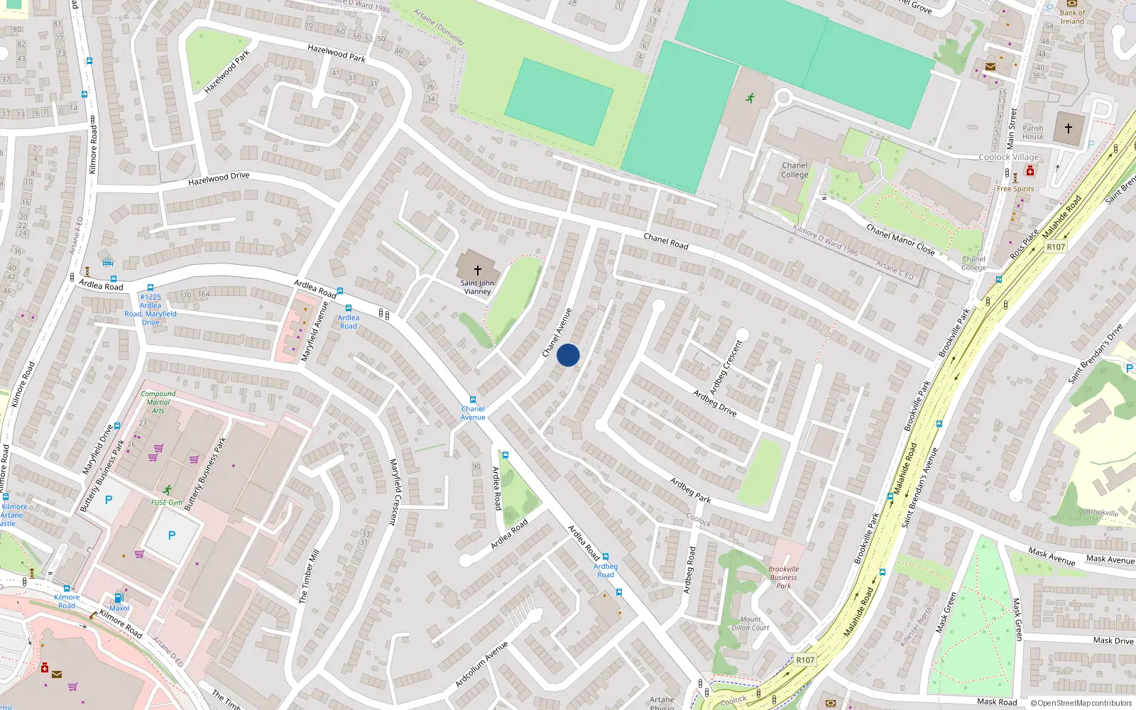 Overhead map showing the location of 22 Chanel Avenue, Dublin 5