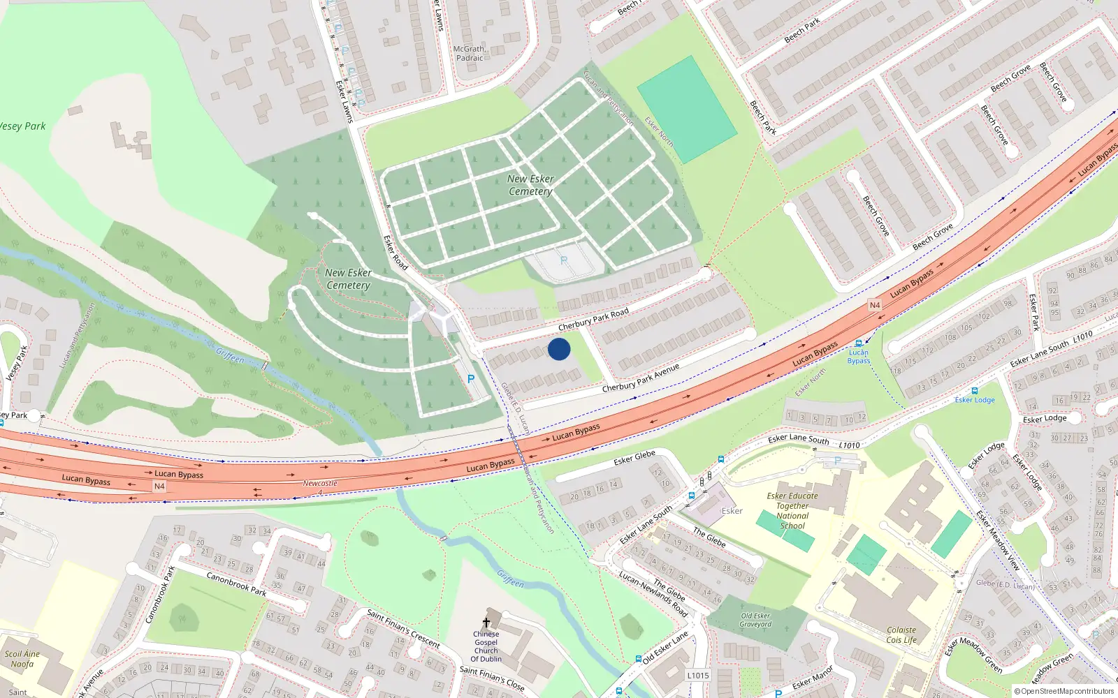 Overhead map showing the location of 22 Cherbury Park Road, Lucan