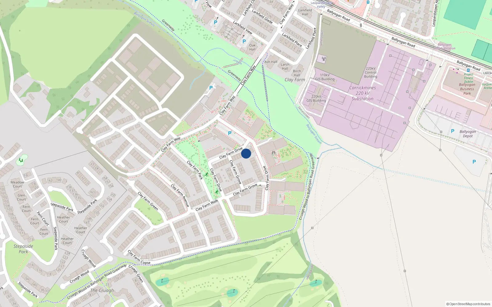 Overhead map showing the location of 22 Clay Farm Drive, Kilgobbin
