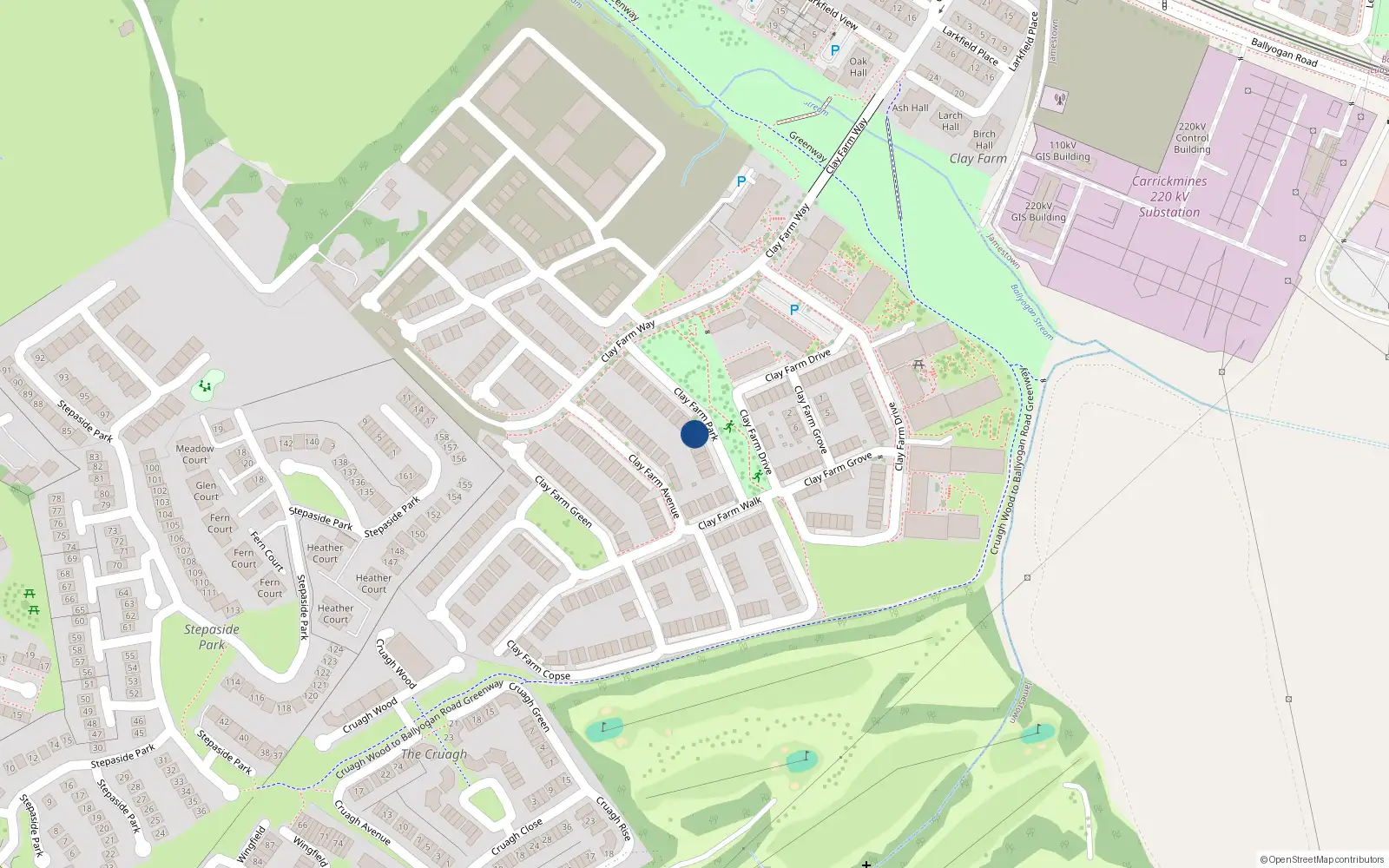 Overhead map showing the location of 22 Clay Farm Park, Kilgobbin