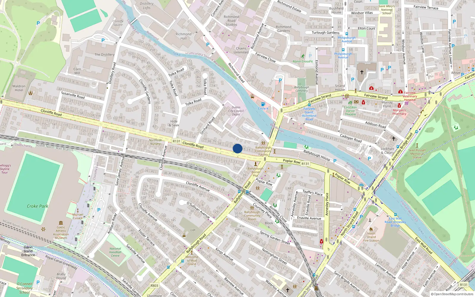 Overhead map showing the location of 22 Clonliffe Road, Dublin 3