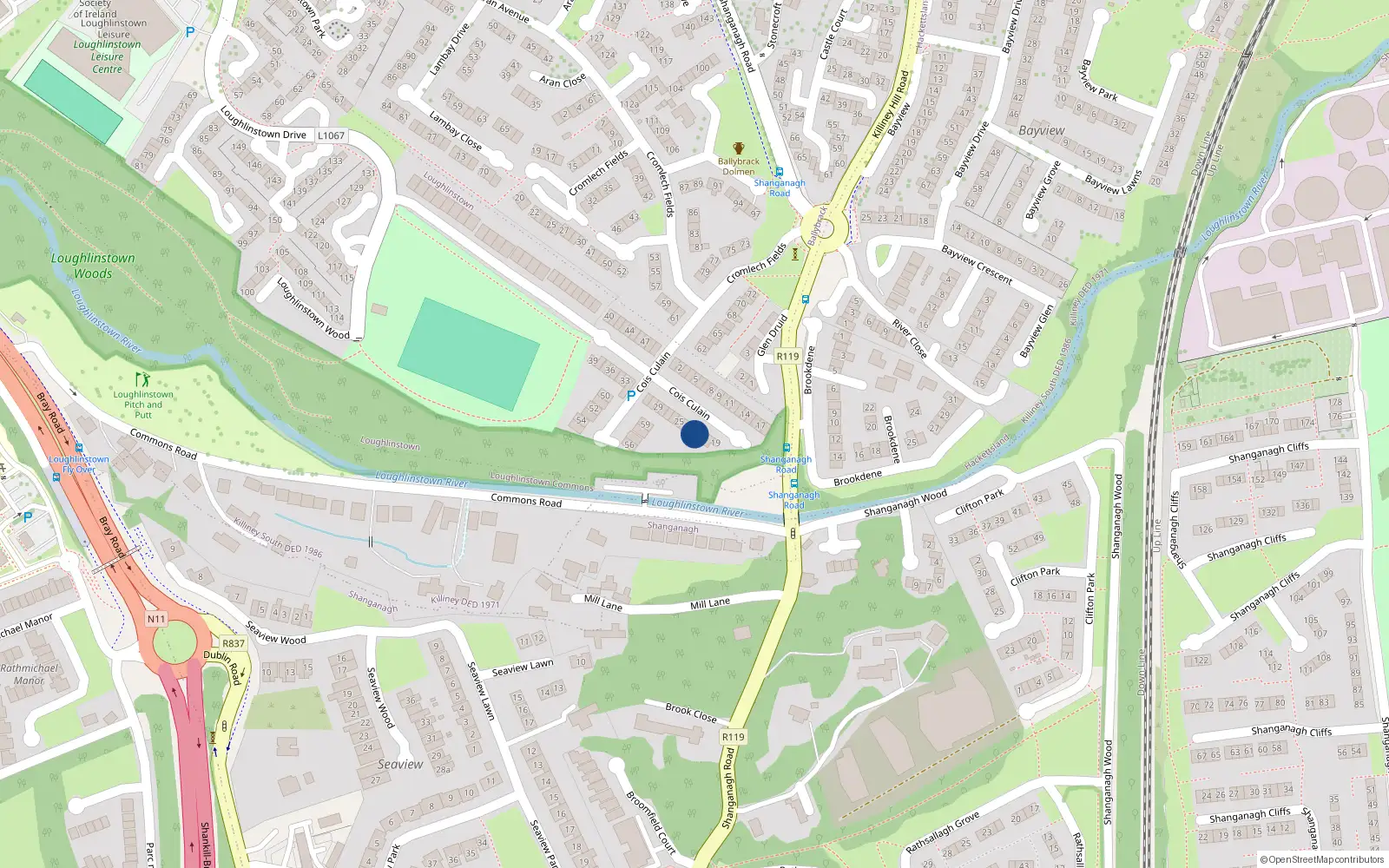 Overhead map showing the location of 22 Cois Cualann, Ballybrack