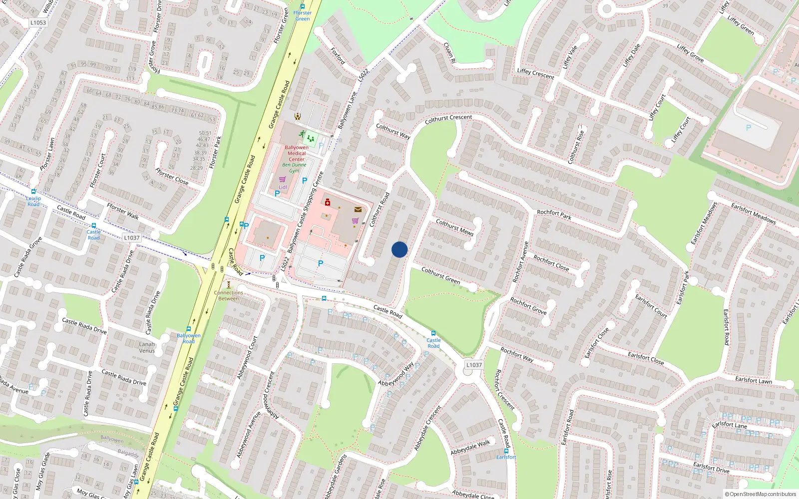 Overhead map showing the location of 22 Colthurst Crescent, Lucan, Dublin