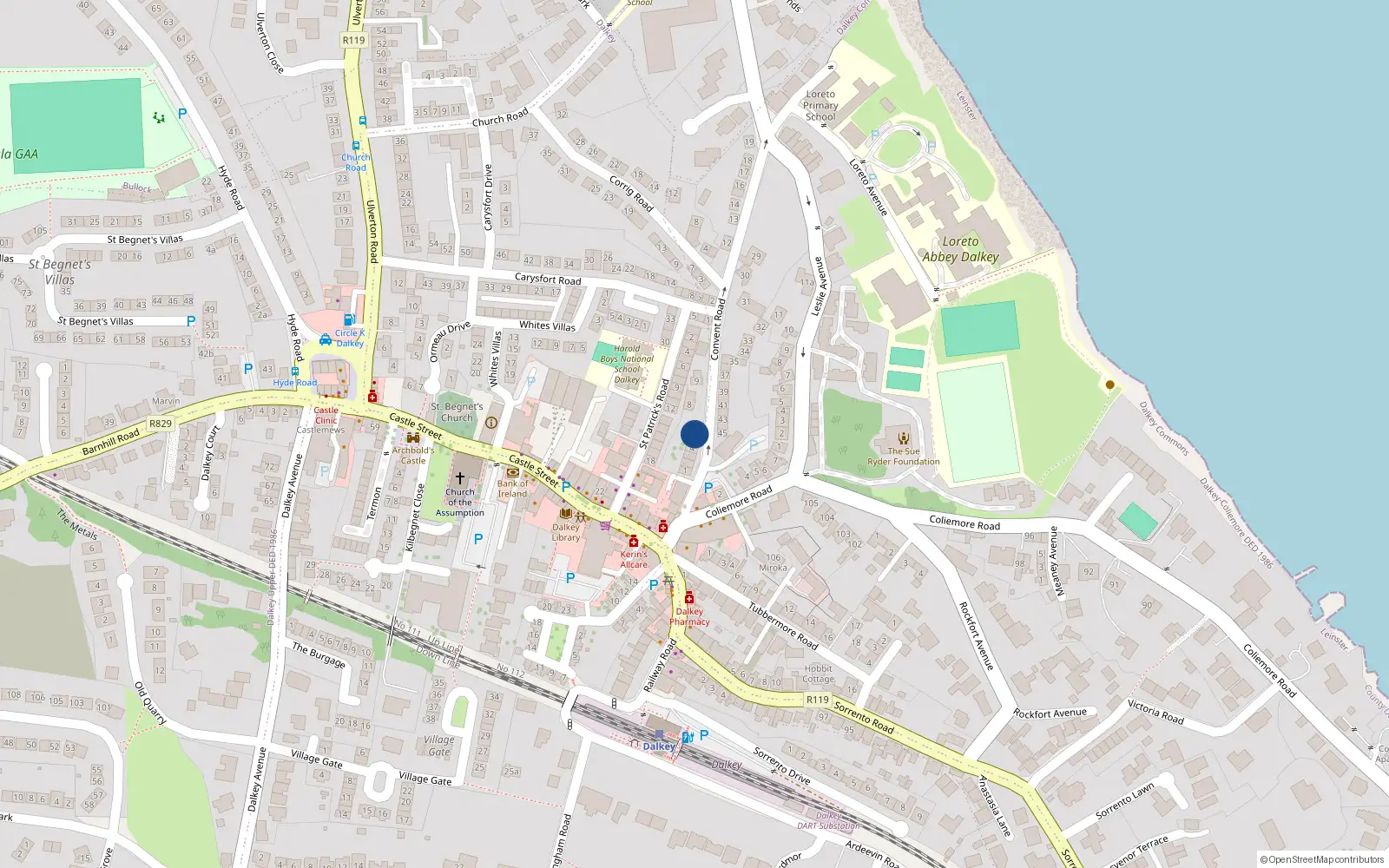 Overhead map showing the location of 22 Convent Road, Dublin