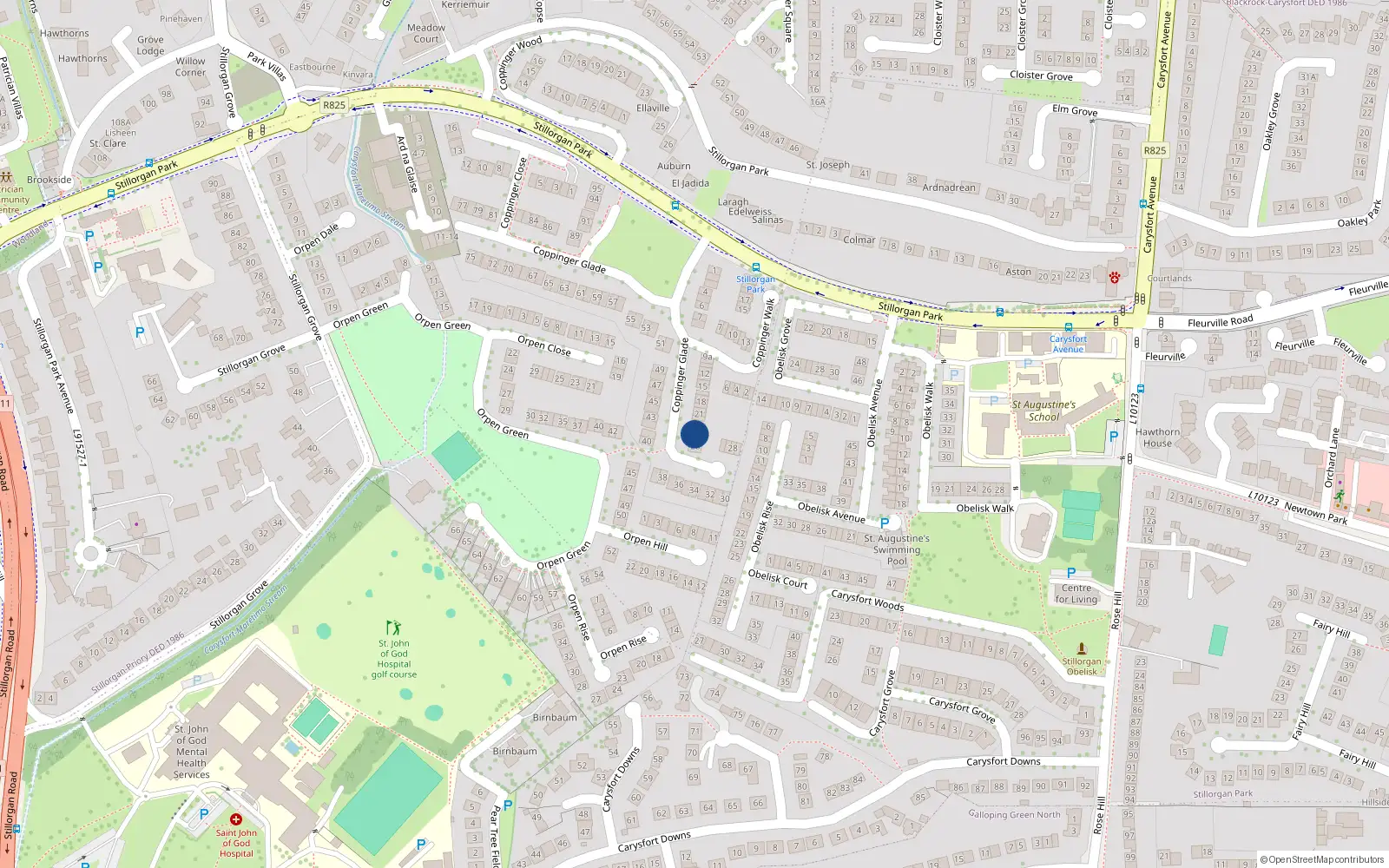 Overhead map showing the location of 22 Coppinger Glade, Dublin