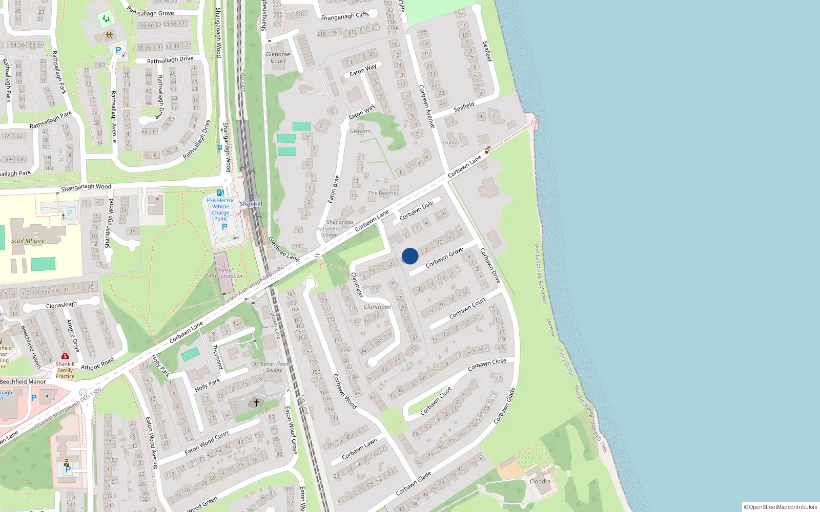 Overhead map showing the location of 22 Corbawn Grove, Dublin