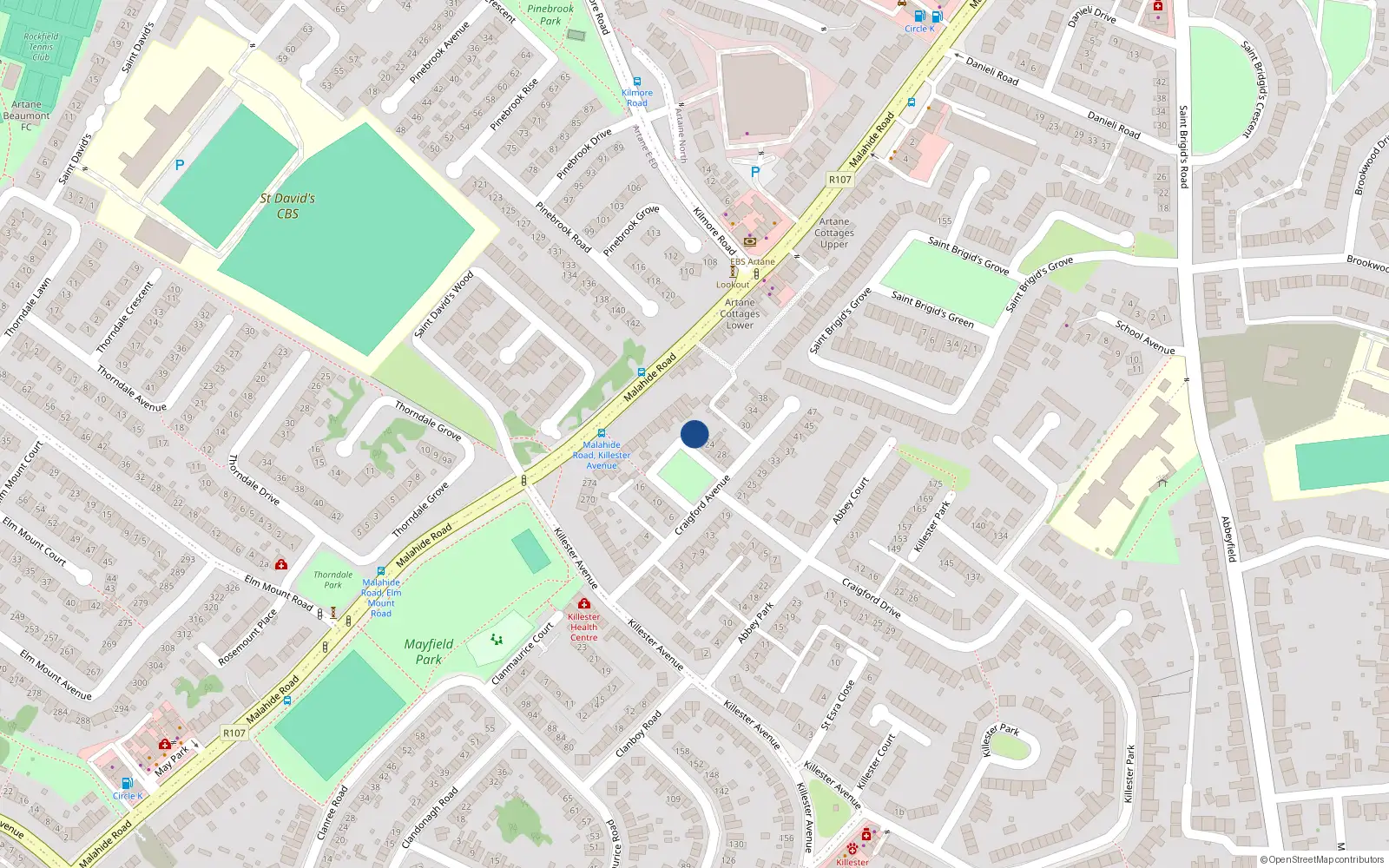Overhead map showing the location of 22 Craigford Avenue, Dublin 5