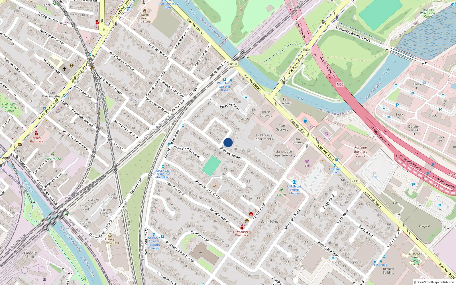 Overhead map showing the location of 22 Crescent Gardens, Eastwall, Dublin 3