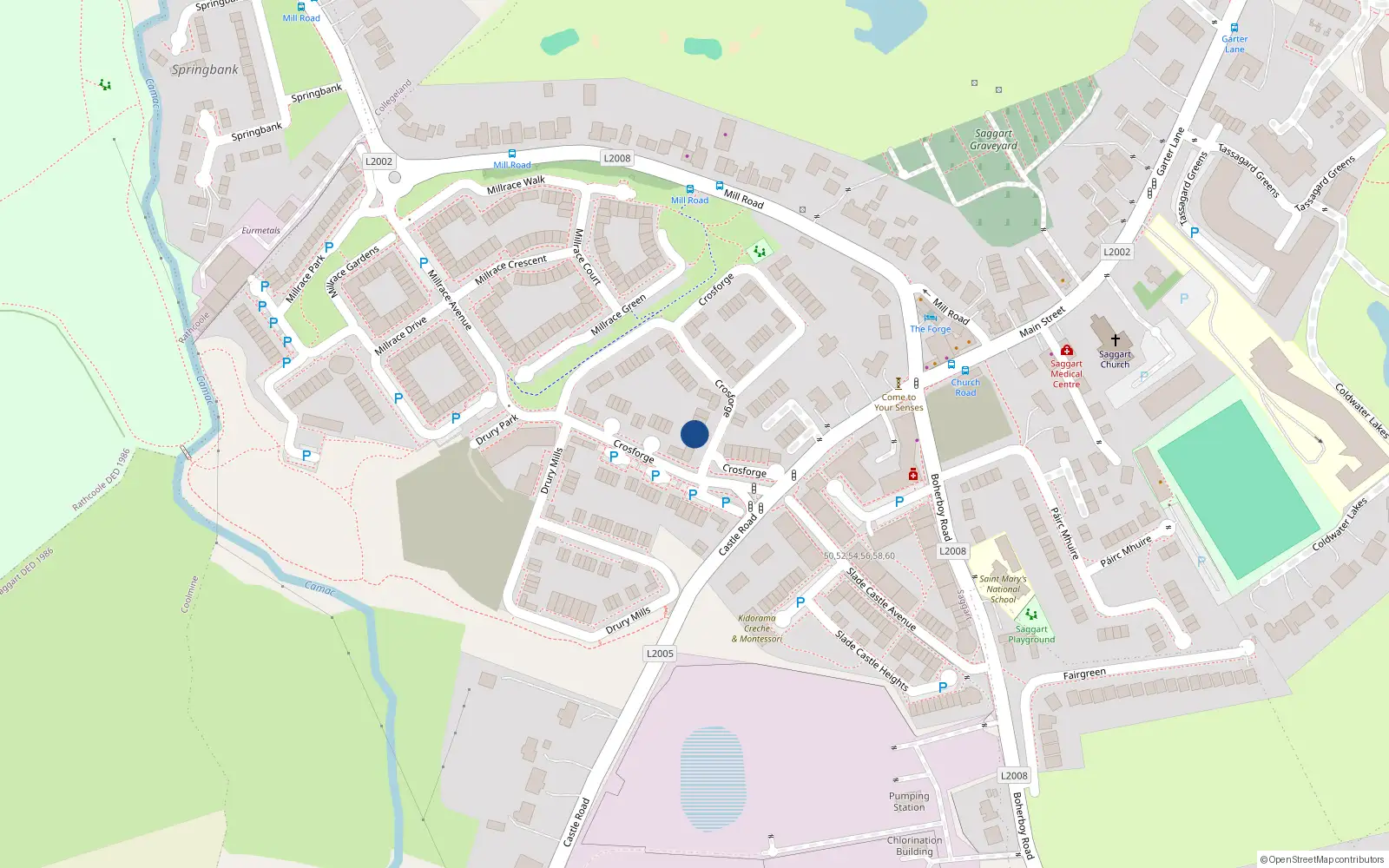 Overhead map showing the location of 22 Crossforge, Saggart