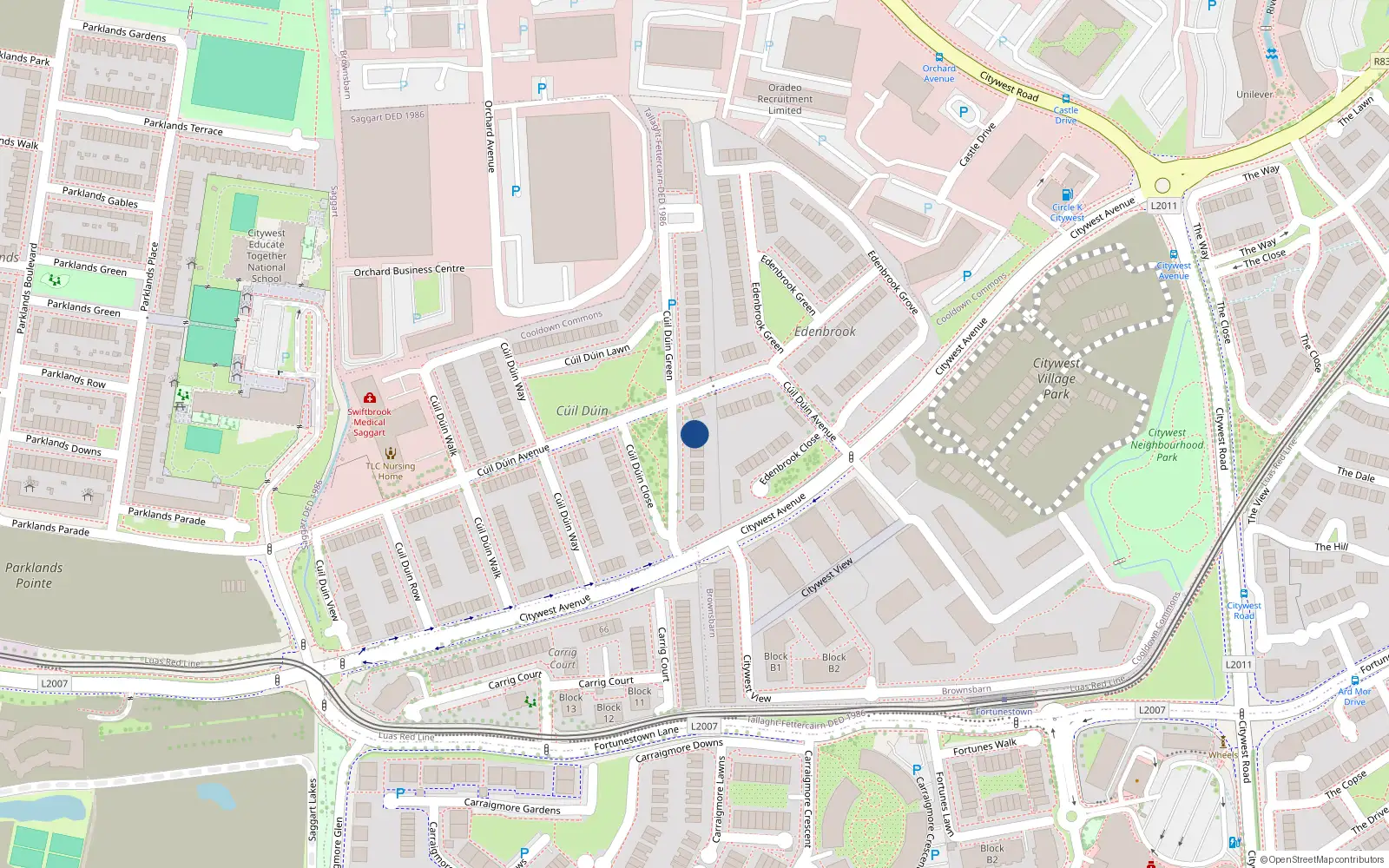 Overhead map showing the location of 22 Cúil Duin Green, Cúil Dúin
