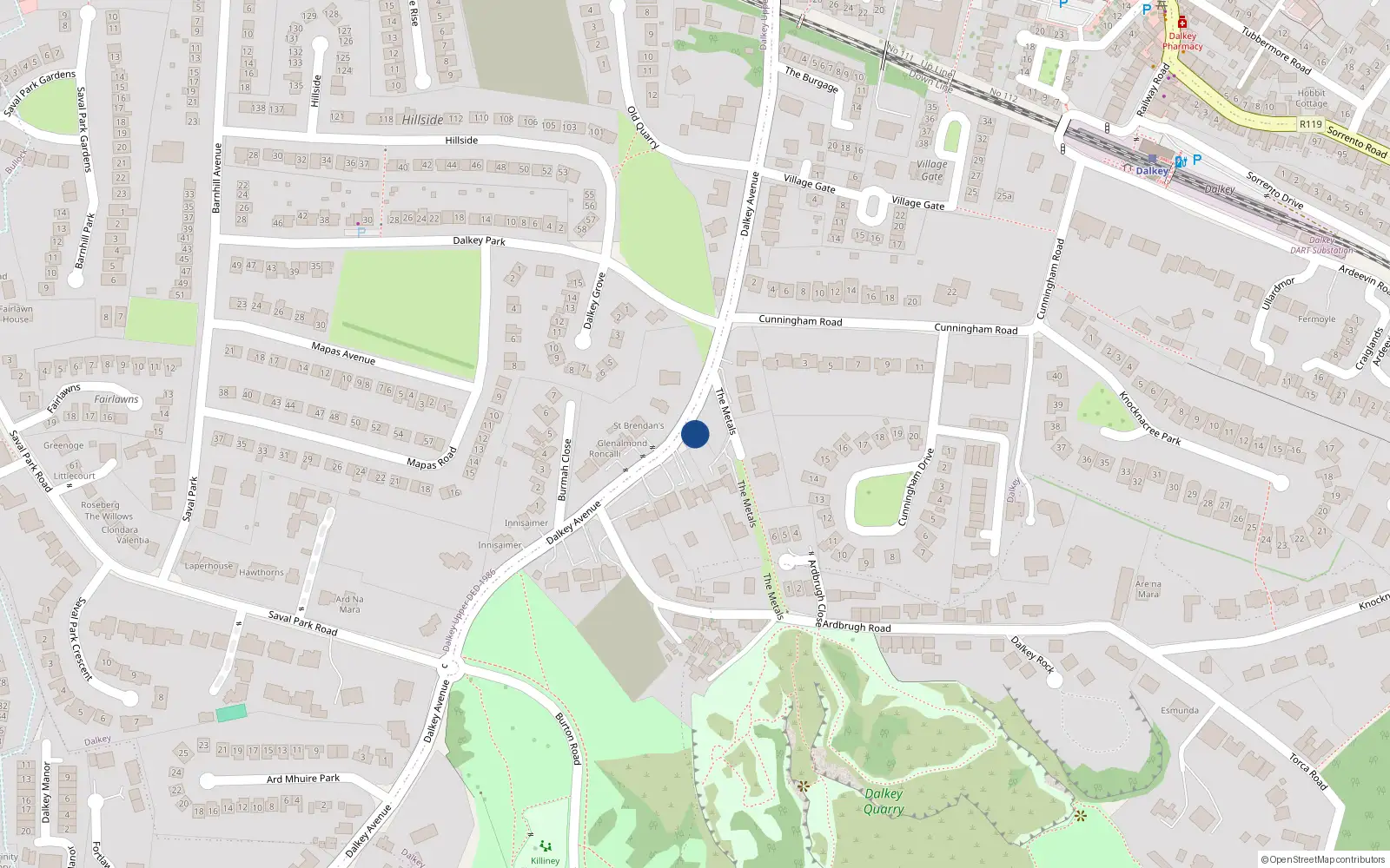Overhead map showing the location of 22 Dalkey Avenue, Dublin