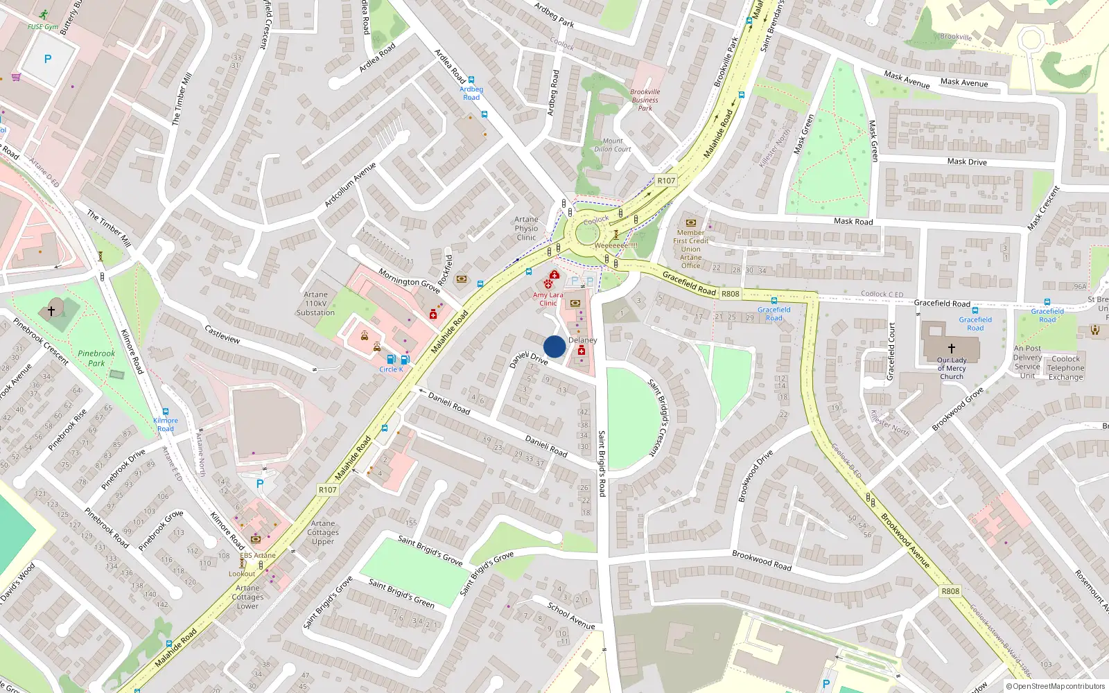 Overhead map showing the location of 22 Danieli Drive, Dublin 5